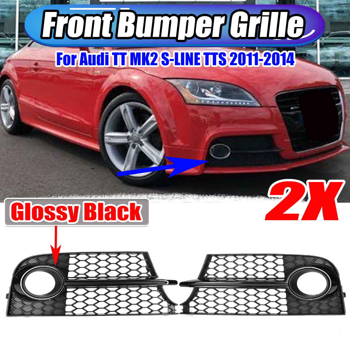 1-Pair-HONEYCOMB-Front-Grille-Fog-Light-Frame-Cover-Black-For-AUDI-TT-MK2-S-LINE-TTS-2011-2014-1788364