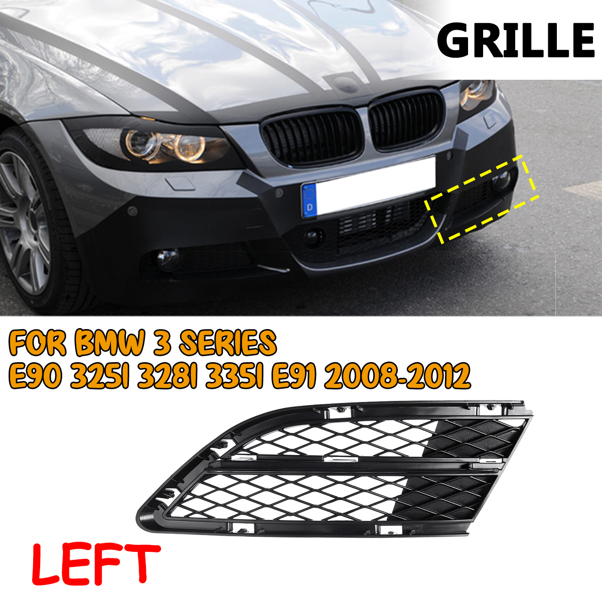 1PC-Left-Front-Bumper-Lower-Fog-Light-Grille-Mesh-Grill-For-BMW-E90-325i-328i-335i-E91-2008-2012-1812600