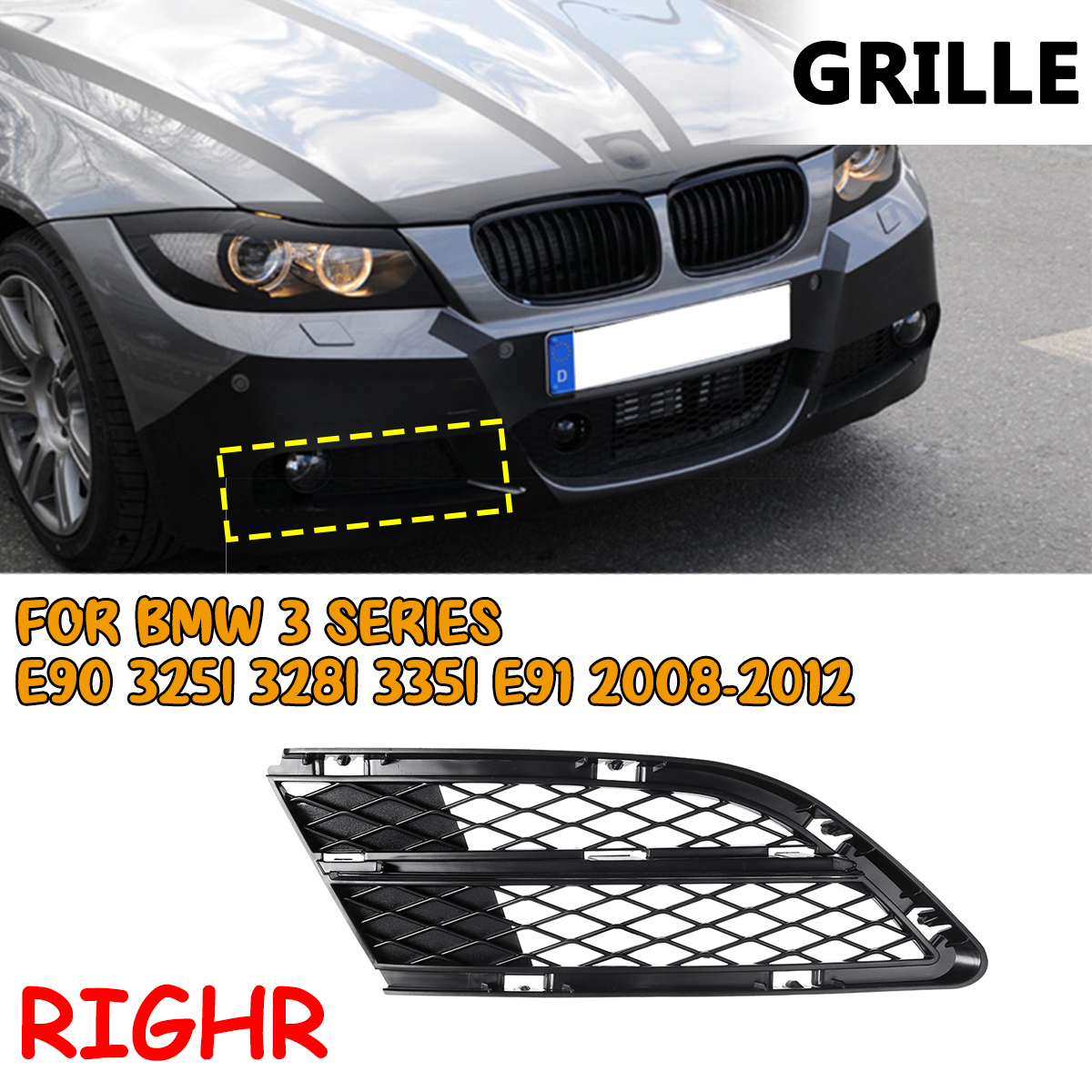 1PC-Right--Front-Bumper-Lower-Fog-Light-Grille-Mesh-Grill-For-BMW-E90-325i-328i-335i-1812601