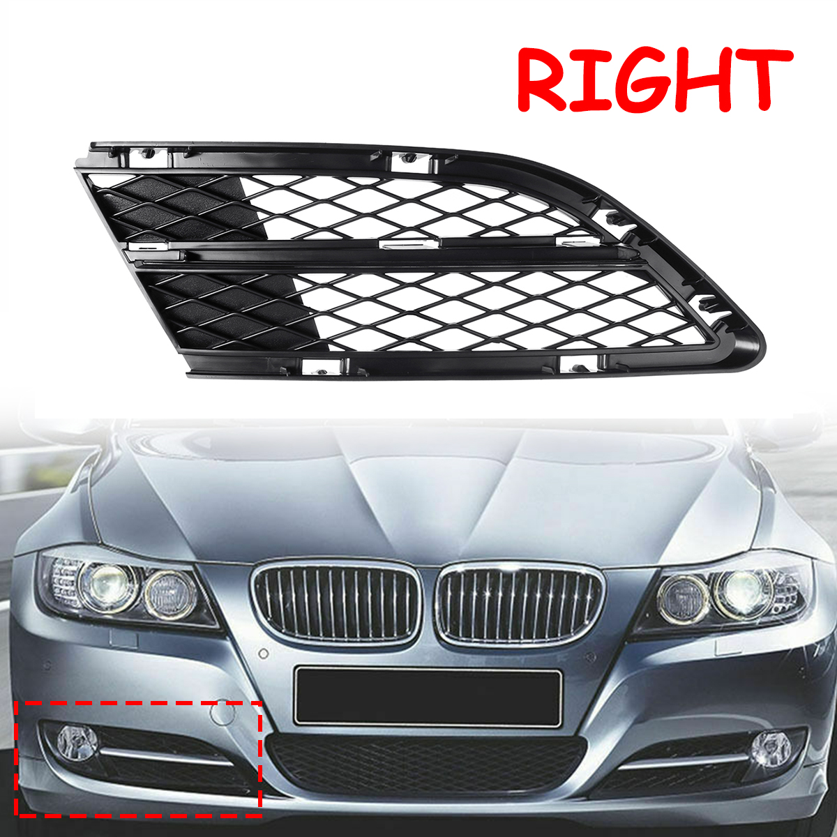 1PC-Right--Front-Bumper-Lower-Fog-Light-Grille-Mesh-Grill-For-BMW-E90-325i-328i-335i-1812601