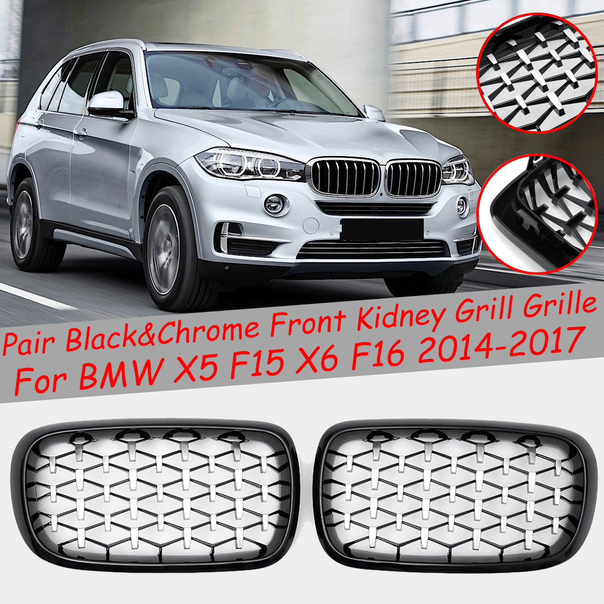 1Pair-Black-Chrome-Front-Kidney-Grill-Grille-For-BMW-X5-F15-X6-F16-2014-2017-LH-RH-1781212