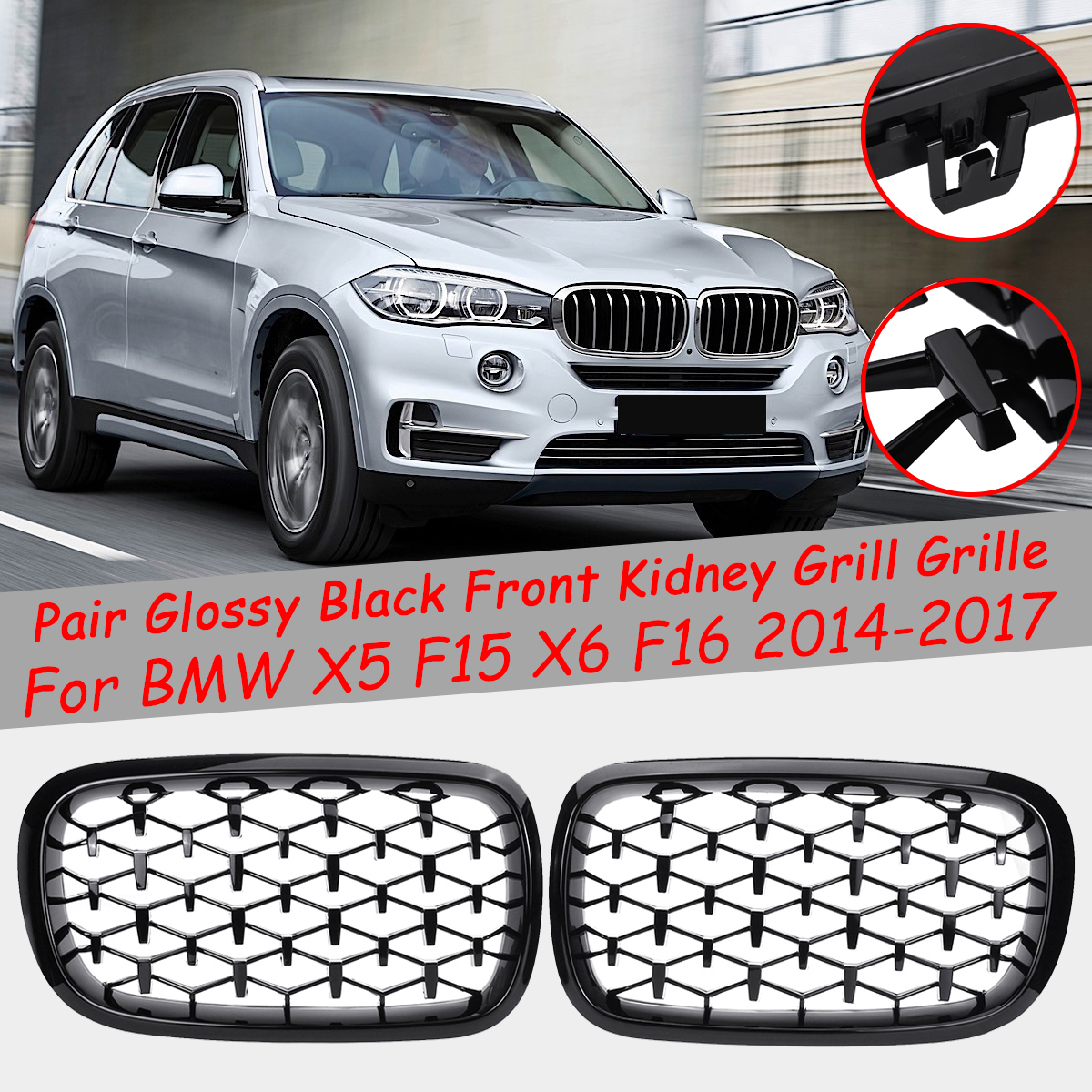 1Pair-Black-Front-Kidney-Grill-Grille-For-BMW-X5-F15-X6-F16-2014-2017-Glossy-Black-1781213