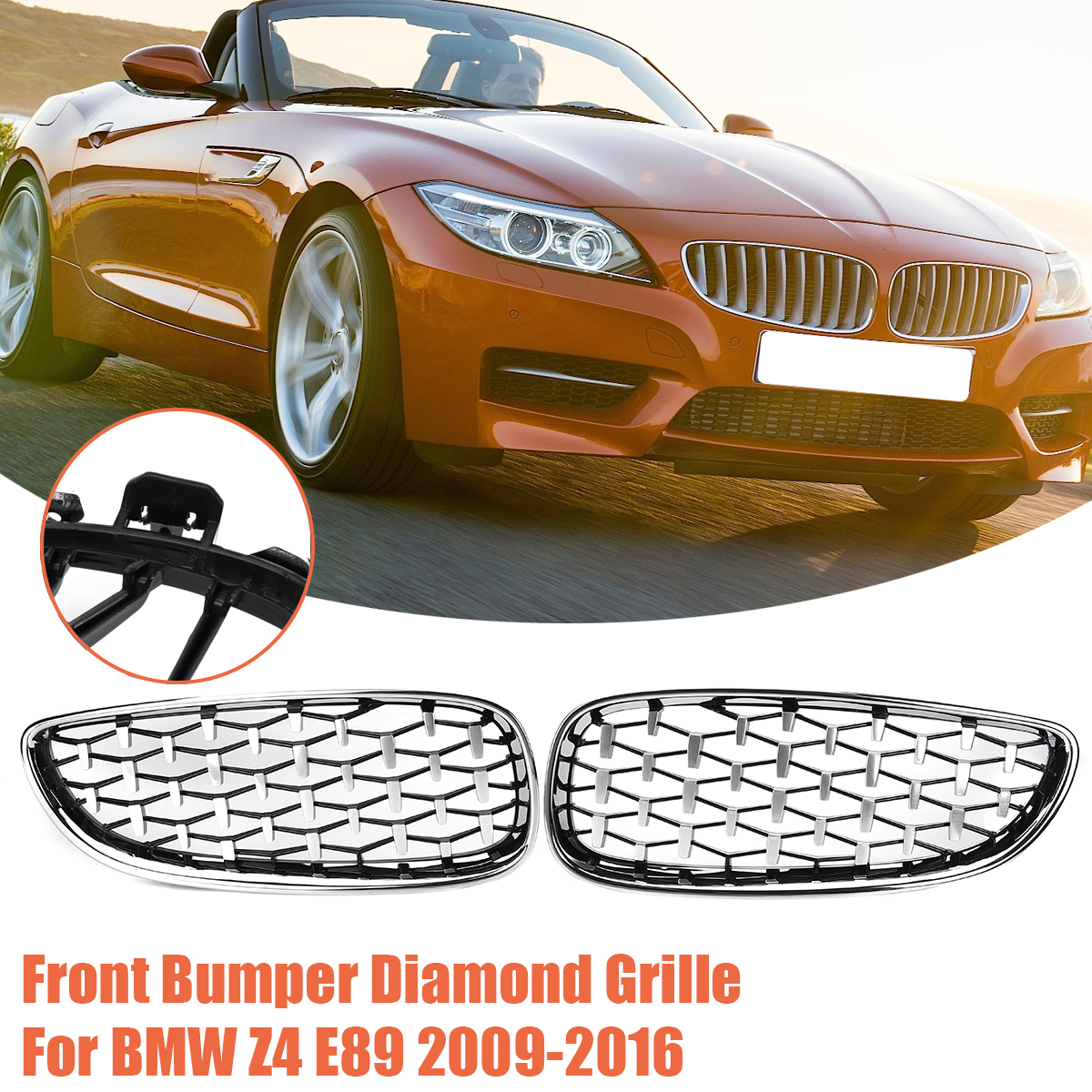 1Pair-Car-Decoration-Front-Bumper-Diamond-Grille-Grill-For-BMW-Z4-E89-2009-2016-1778840