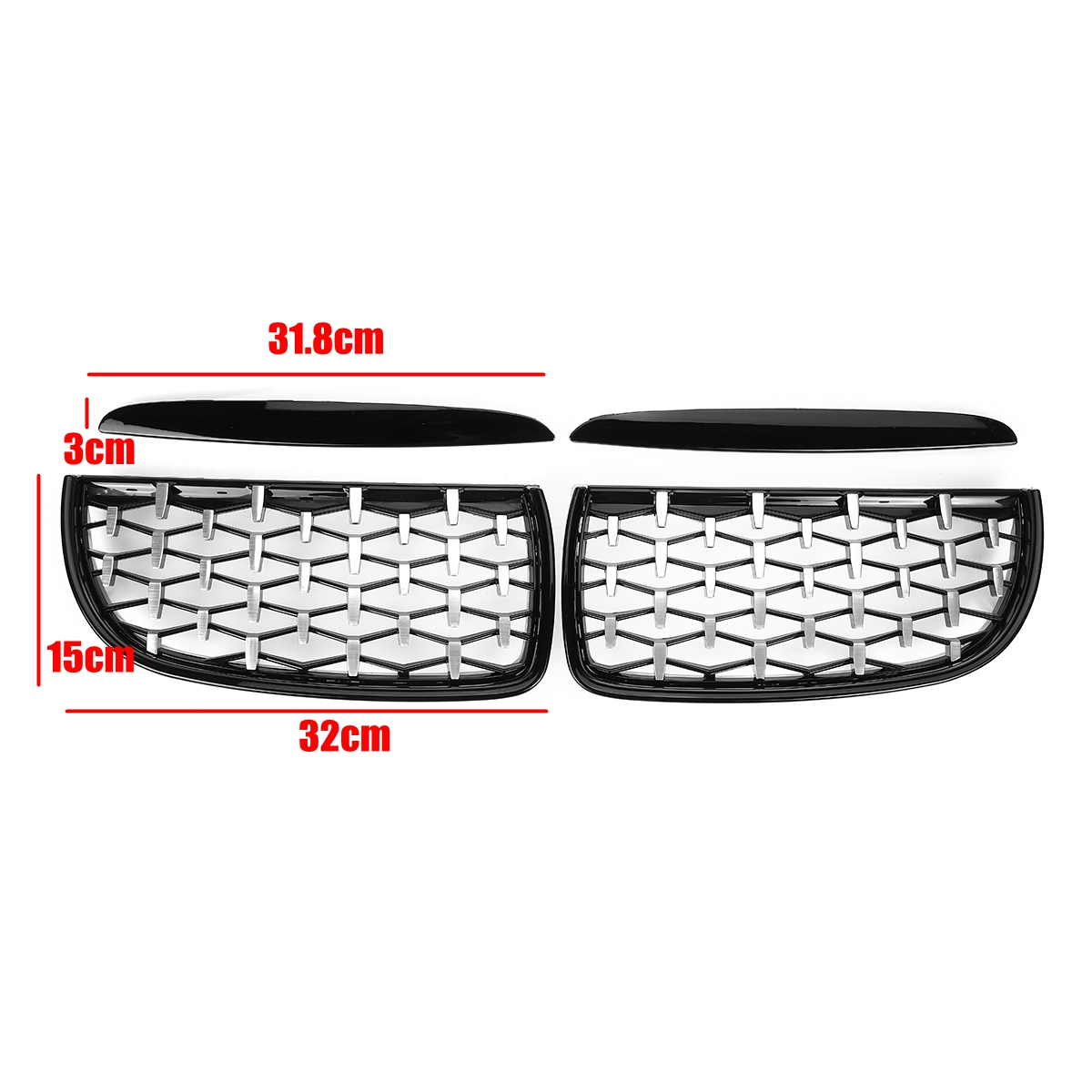 1Pair-Front-Kidney-Grill-Grilles-Diamond-Mesh-Upper-Hood-Eyelids-For-BMW-E90-E91-1763195