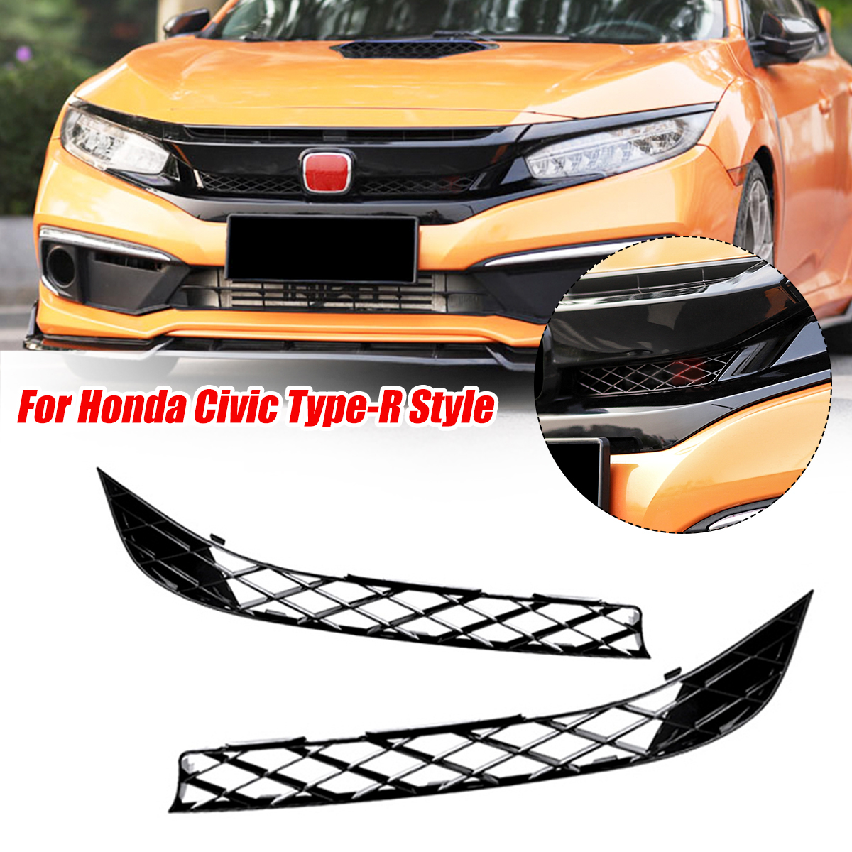 2PCS-Front-Bumper-Lower-Grille-Cover-Type-R-Style-For-Honda-Civic-2019-2020-1812763