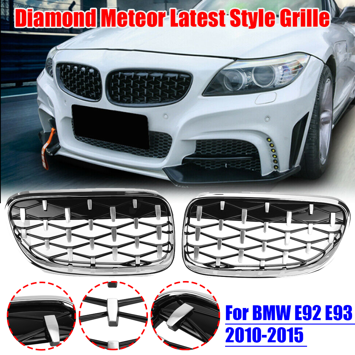 2PCS-Grille-Grill-Front-Diamond-Meteor-Chrome-For-BMW-E92-E93-10-15-51137254968-1781207