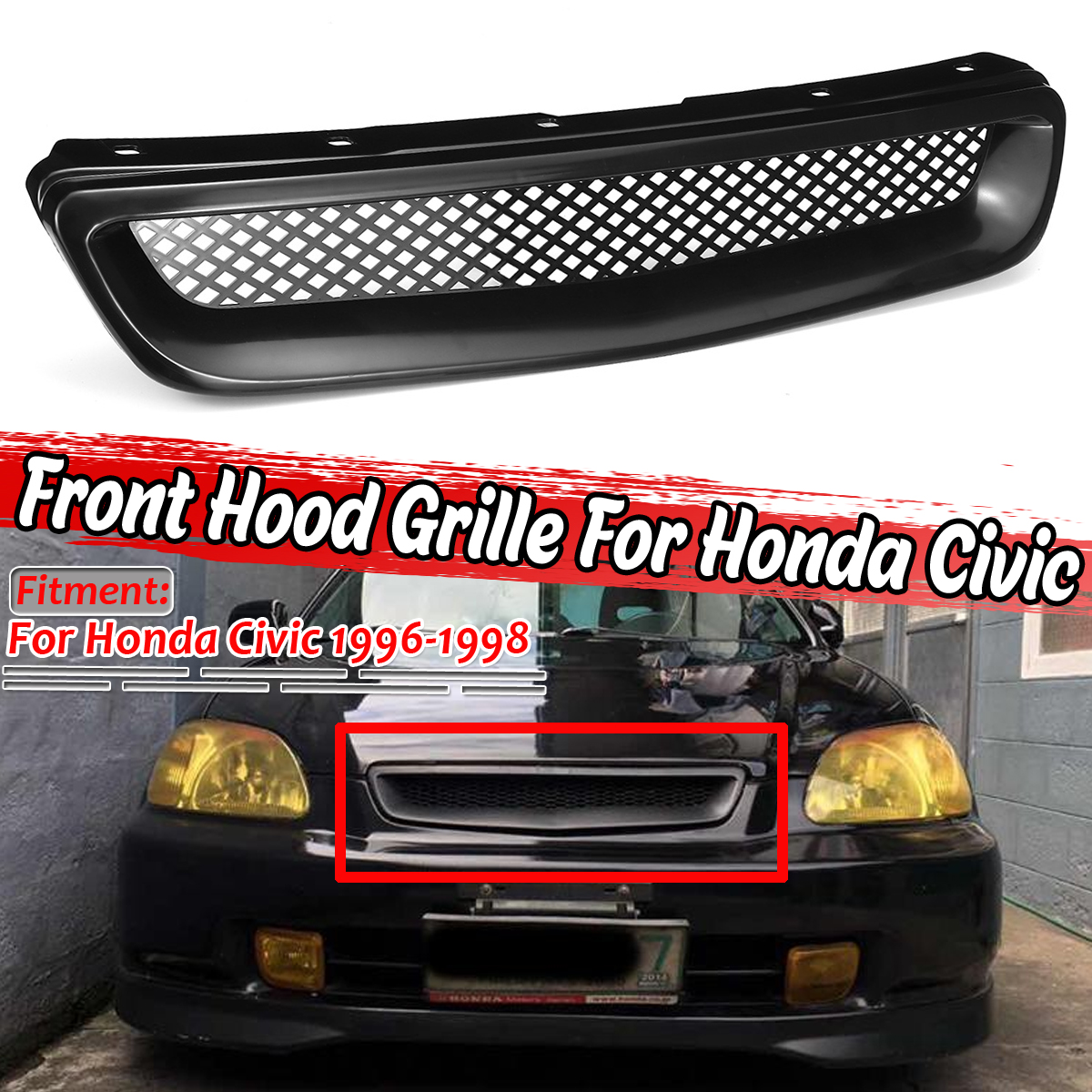 ABS-Front-Hood-Grill-Grille-For-Honda-Civic-1996-1998-JDM-T-R-Style-1680964
