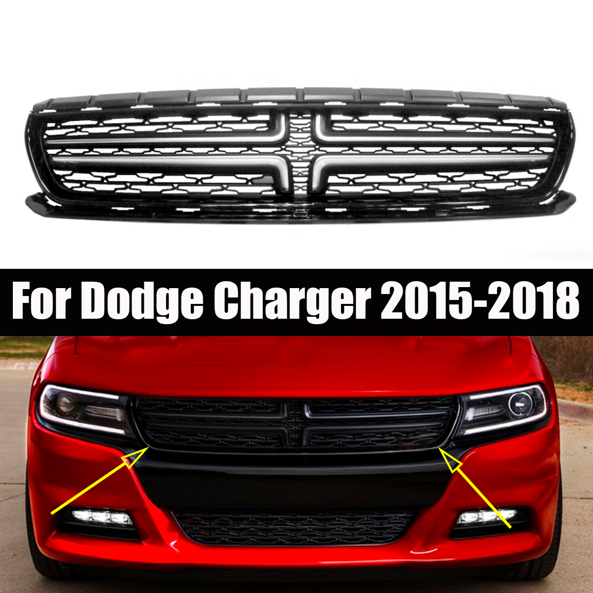Black--Silver-ABS-Front-Upper-Bumper-Grill-Grille-For-Dodge-Charger-2015-2018-1537690