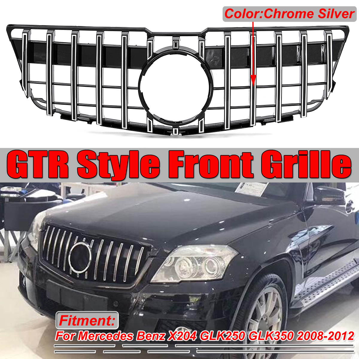 Black-GT-R-Style-Grill-Grille-For-Mercedes-Benz-GLK-Class-X204-GLK250-GLK300-GLK350-2008-12-1576706