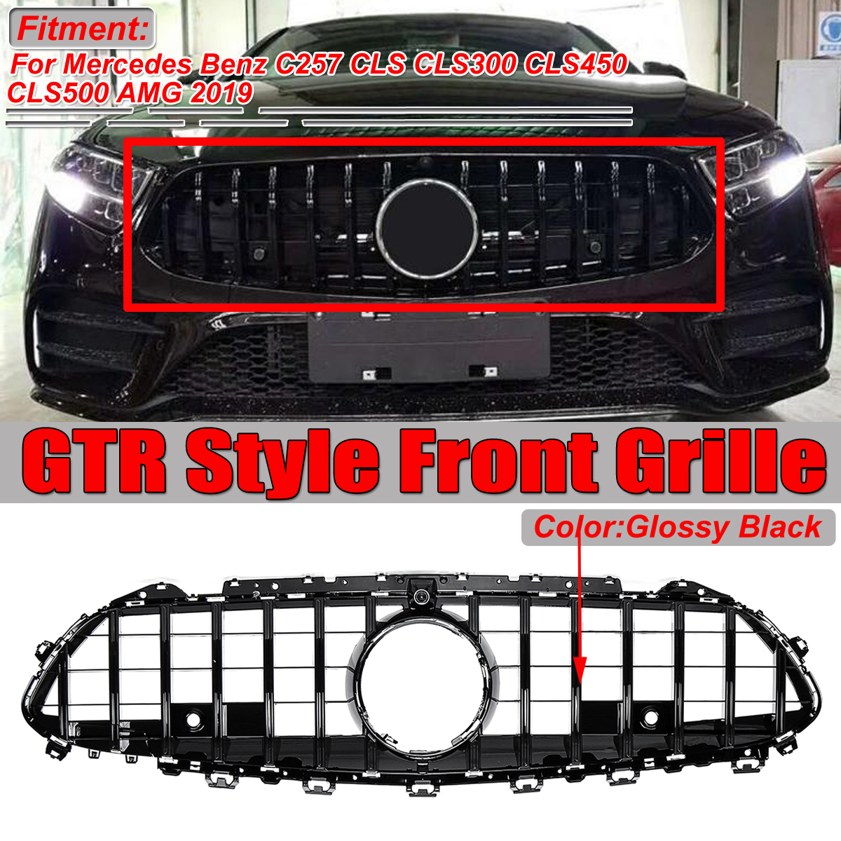 Black-GTR-Style-Front-Grille-Grill-For-Mercedes-Benz-C257-CLS-Class-CLS300-CLS450-CLS500--2019-1552196