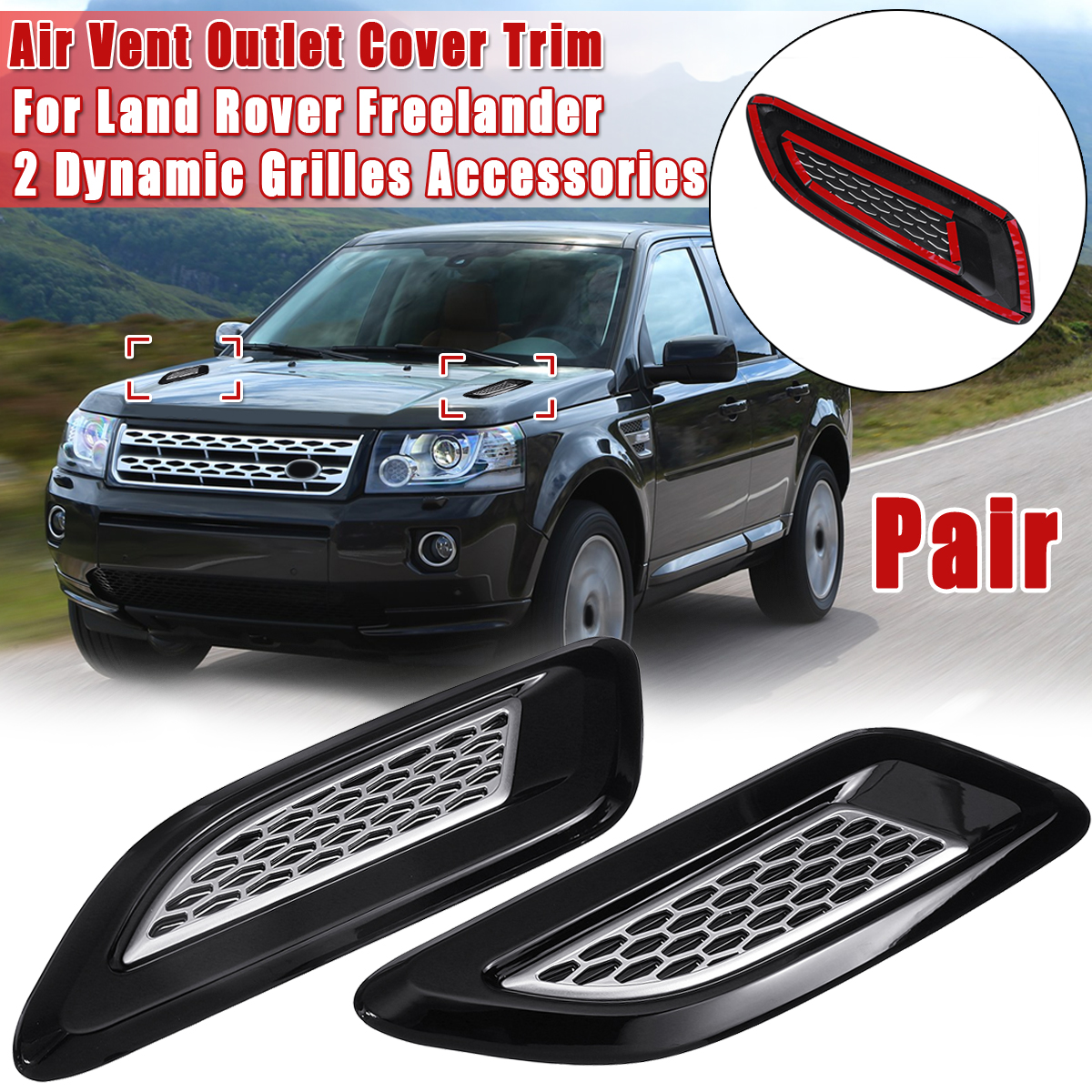 Bonnet-Vents-Air-Vent-Outlet-Cover-Trim-Grille-Accessories-For-Land-Rover-Freelander-2-Dynamic-1661409