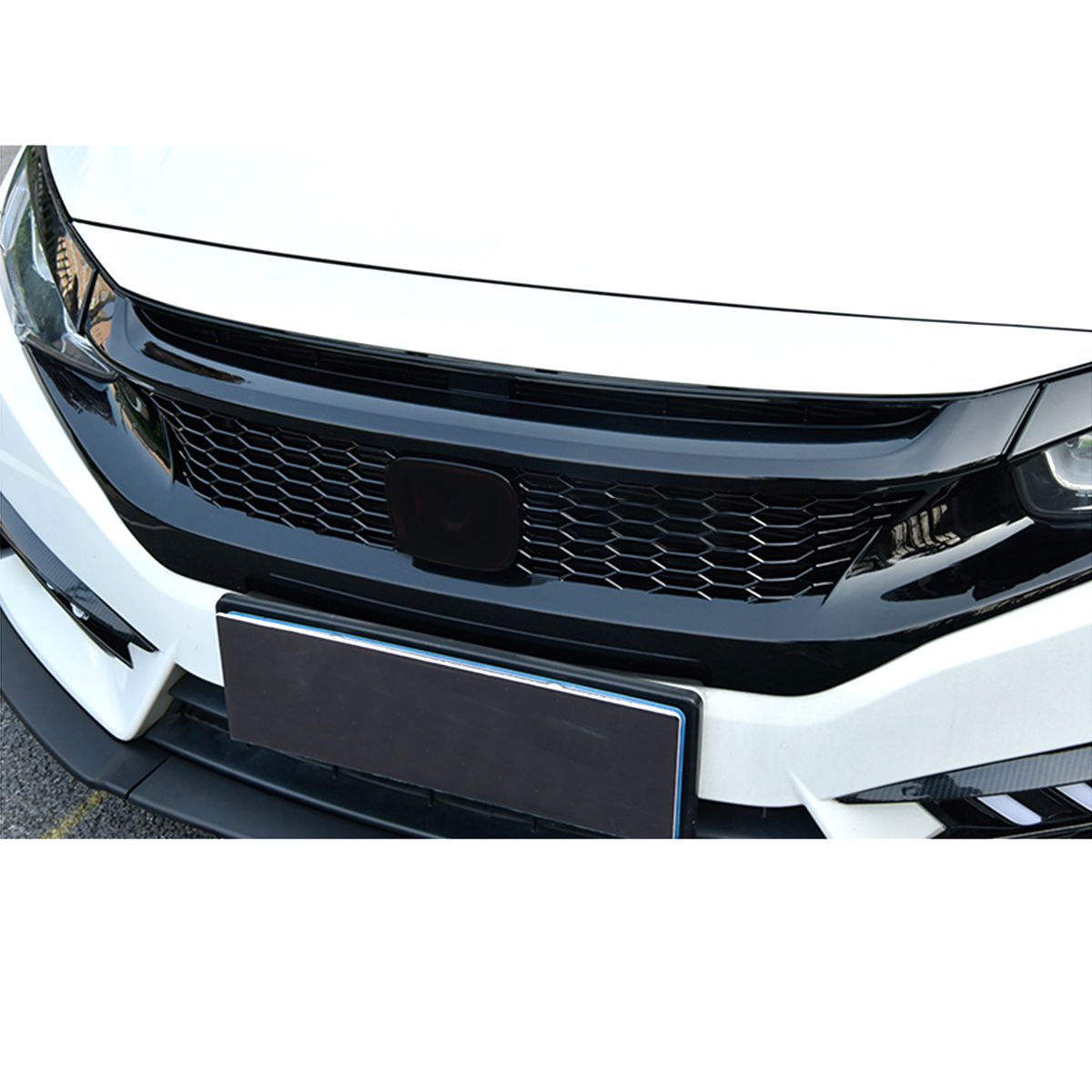 CTR-Style-Glossy-Black-Mesh-Front-Hood-Grille-For-HONDA-CIVIC-2016-18-10th-Gen-JDM-1580050