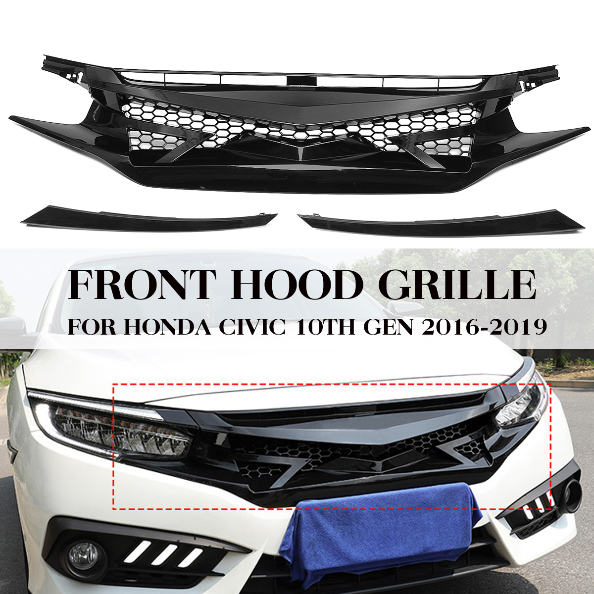 Car-Front-Bumper-Mesh-Hood-Grille-Upper-Grill-For-Honda-Civic-10th-Gen-16-2019-1537957