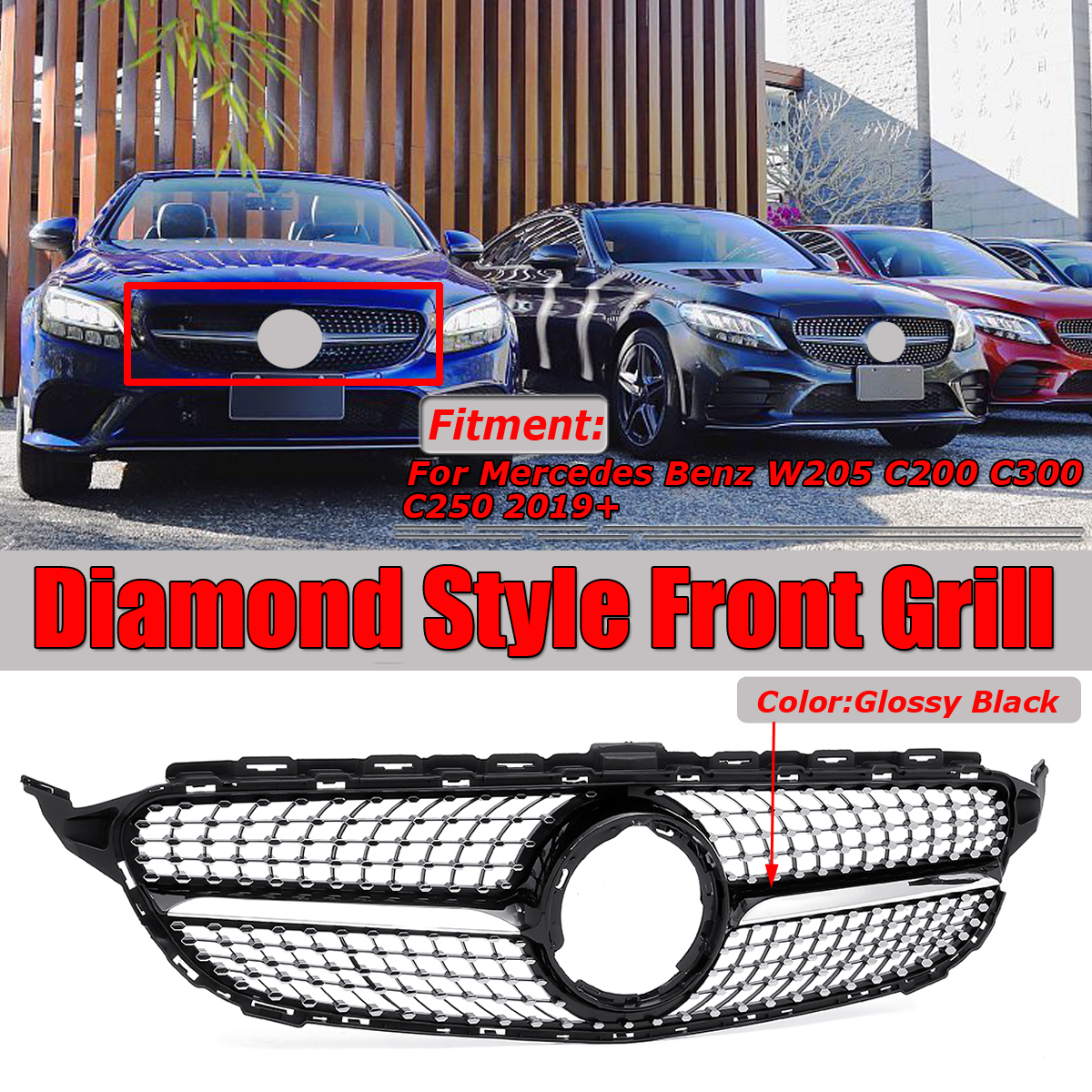 Car-Front-Diamond-Style-Grille-Mesh-For-Mercedes-New-C-Class-W205-C200-C300-C250-2019-1516216