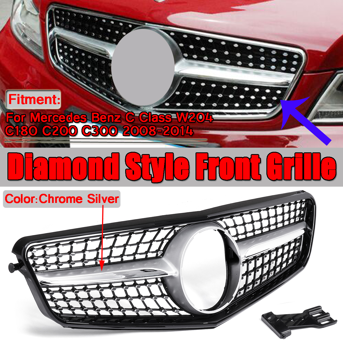 Car-Front-Grille-Grill-For-Mercedes-Benz-C-Class-W204-C180-C200-C300-2008-2014-1570029