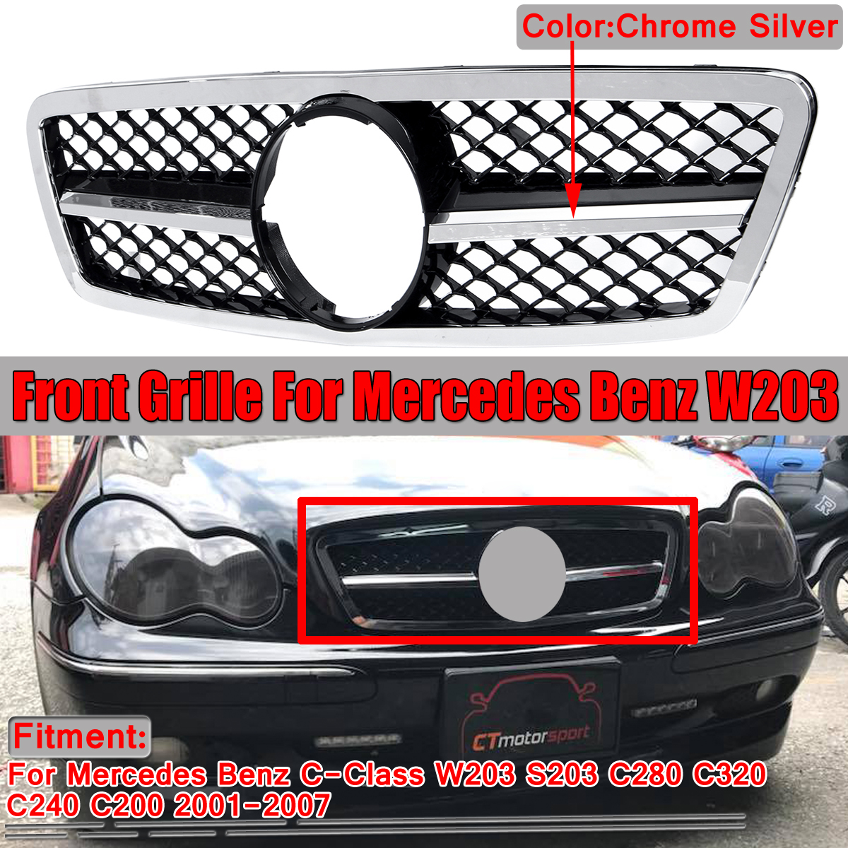 Chrome-Silver-Front-Grille-Grill-AMG-Style-For-Mercedes-Benz-C-Class-W203-S203-C280-C320-C240-C200-2-1727184