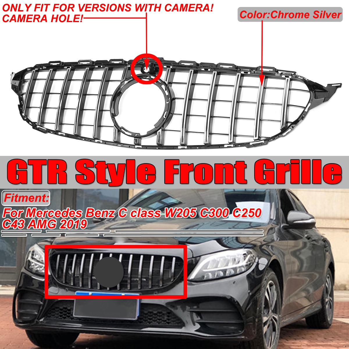 Chrome-Silver-GTR-Front-Grill-For-Mercedes-Benz-C-class-W205-C300-C250-C43-AMG-2019-1680966
