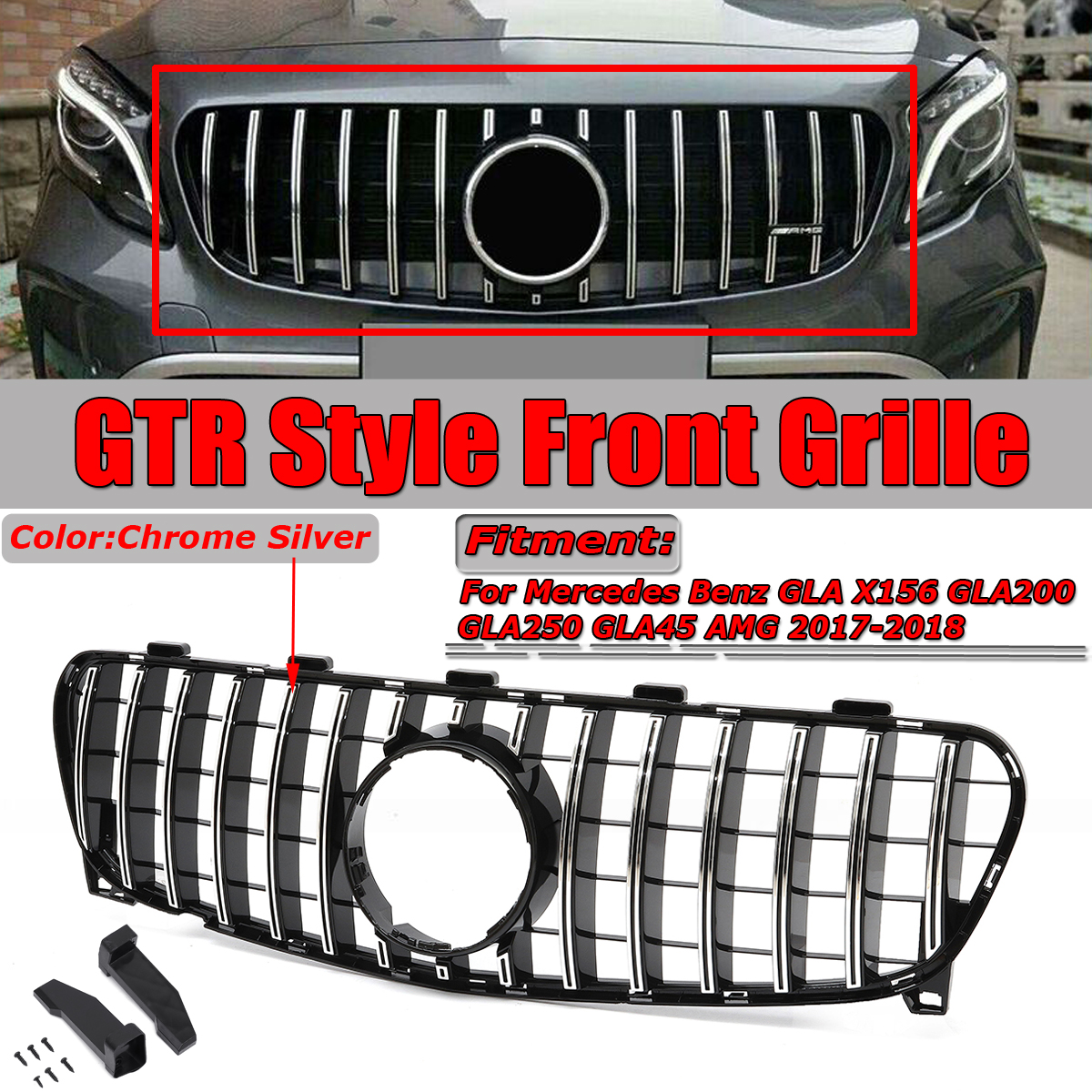 Chrome-Silver-GTR-Style-Front-Upper-Grill-Grille-For-Benz-GLA-X156-GLA200-GLA250-GLA45-AMG-2017-2018-1683650