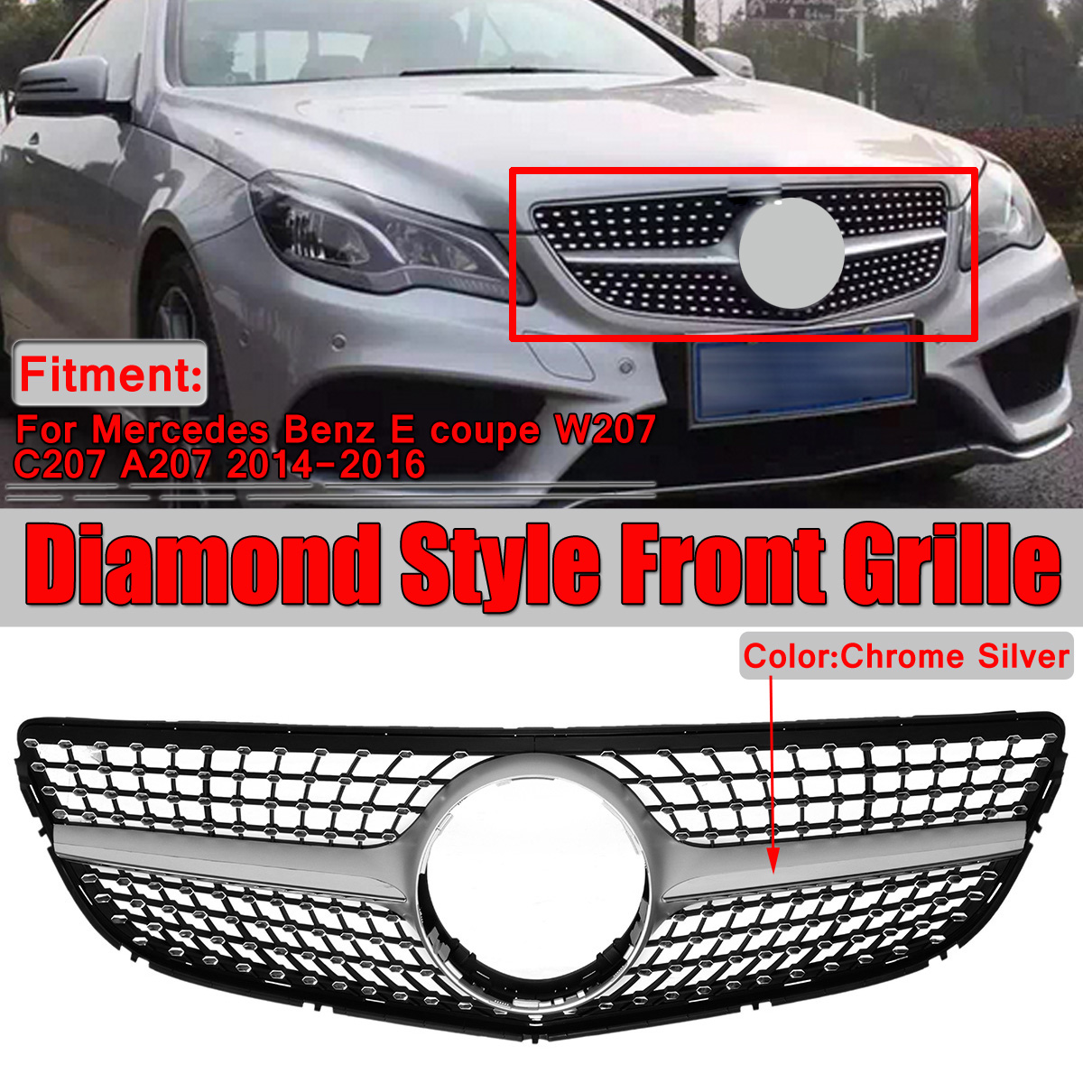 Diamond-Front-Grille-Grill-For-Mercedes-Benz-E-Class-Coupe-W207-C207-A207-2014-2016-1544907