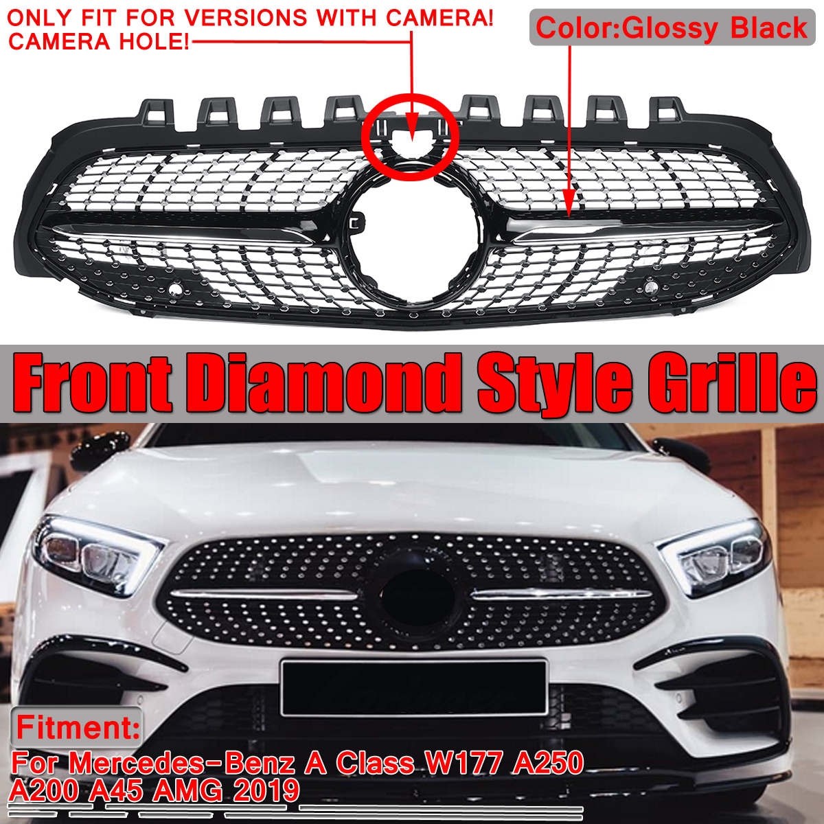 Diamond-Front-Grille-Grill-With-Camera-for-Benz-W177-A250-A200-A35-AMG-2019-1565206