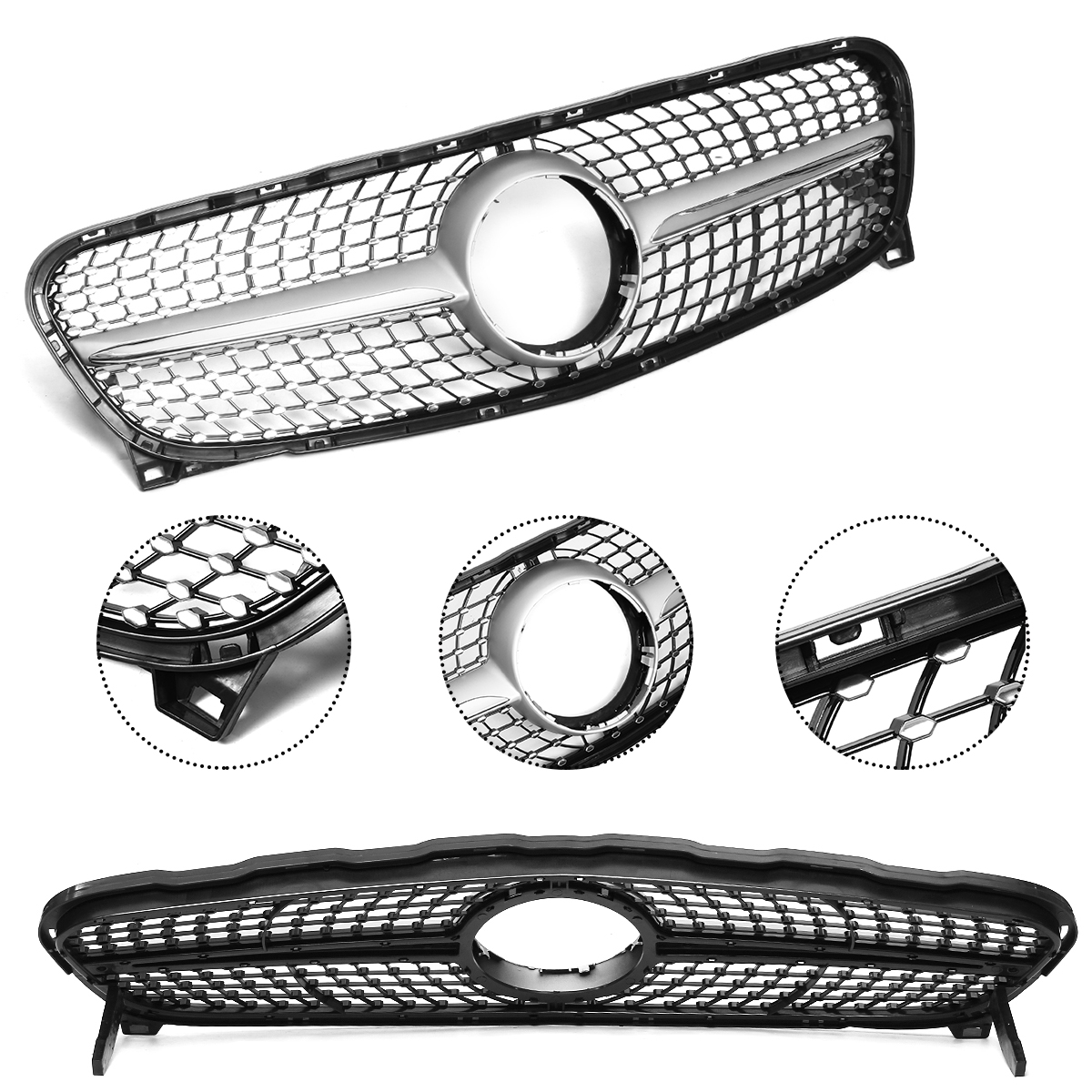 Diamond-Grille-ABS-Silver-For-Mercedes-Benz-GLA-X156-GLA180-GLA200-GLA250-2014-2016-1690238