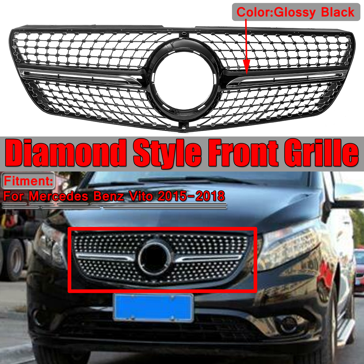 Diamond-Style-Car-Front-Hood-Bumper-Grille-Grill-For-Mercedes-Benz-Vito-2015-2018-1509211