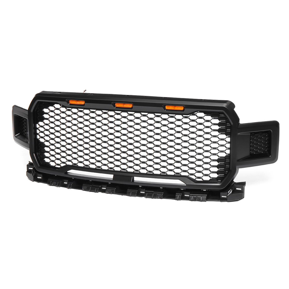 For-Ford-F150-2018-2019-Raptor-Style-Front-Grille-Grill-Black-Amber-LED-Lights-1489990