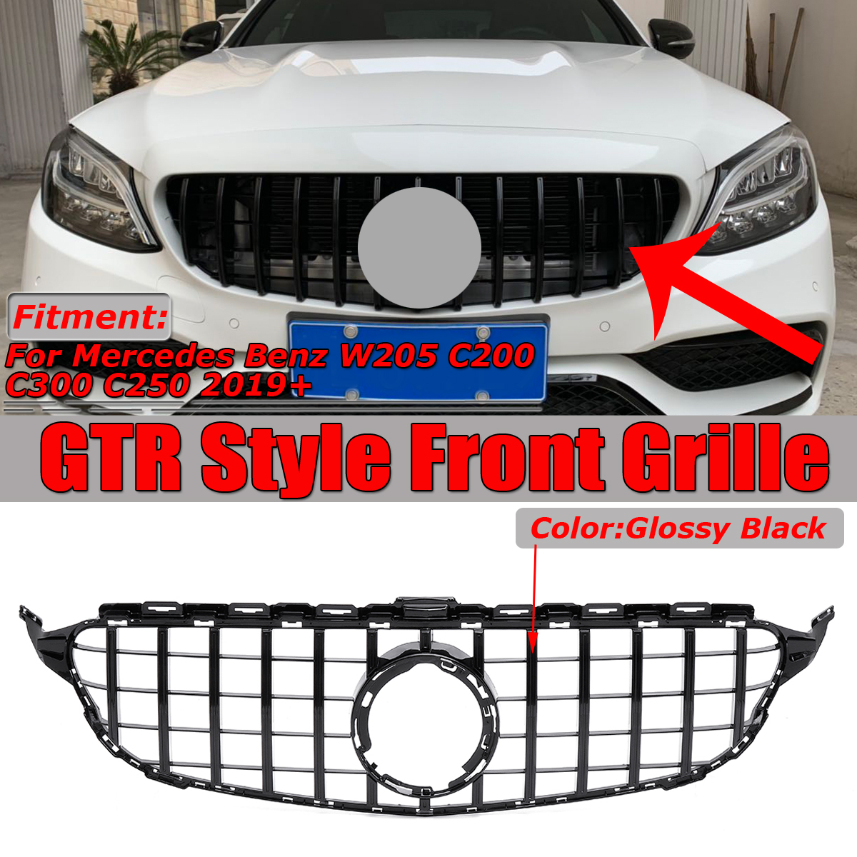 For-Mercedes-Benz-C-Class-W205-C200-C250-C300-2019-GT-R-Style-Front-Grill-Grille-1512408