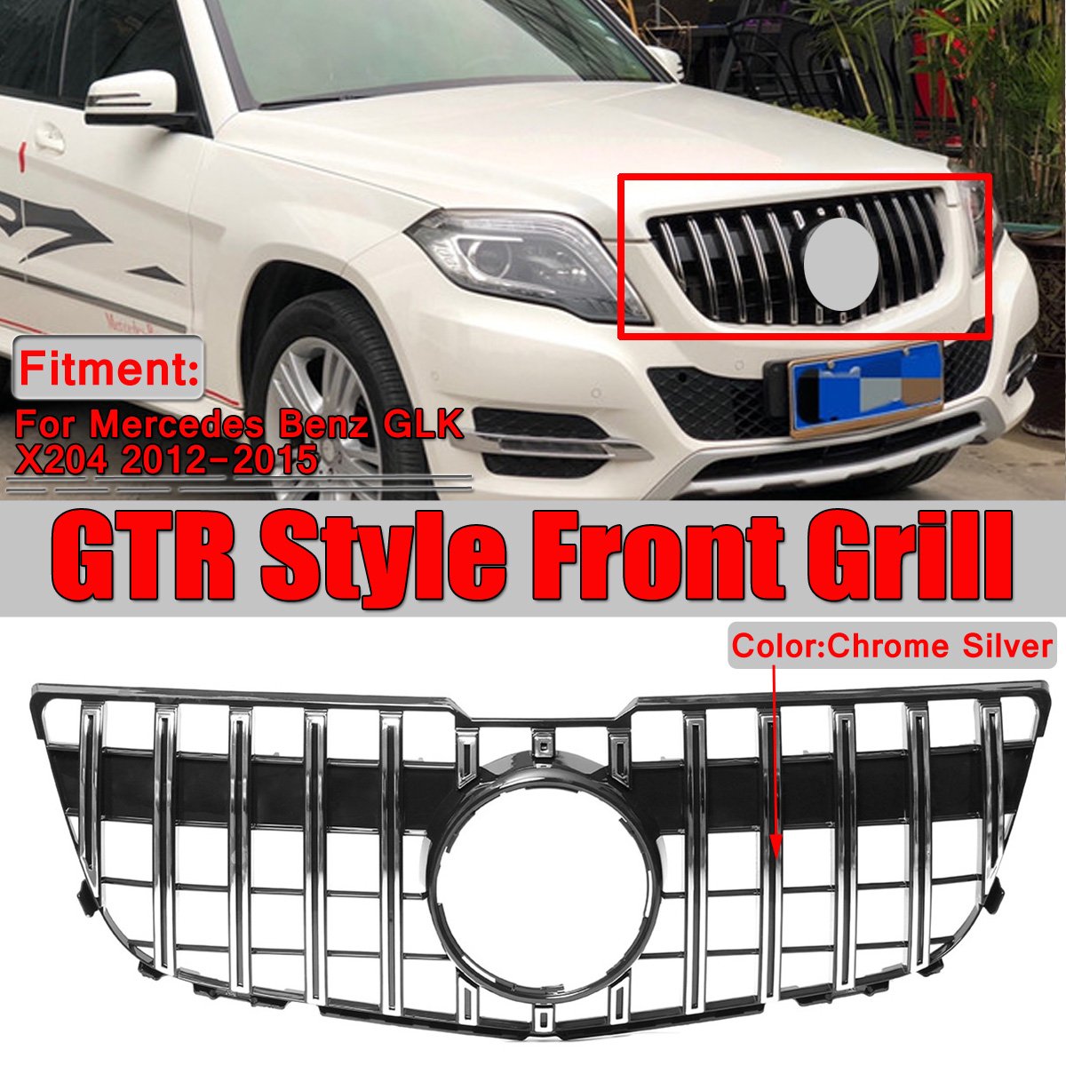For-Mercedes-Benz-GLK-X204-GLK250-GLK300-GLK350-GT-R-Style-Front-Grill-Grille-Silver-1518317