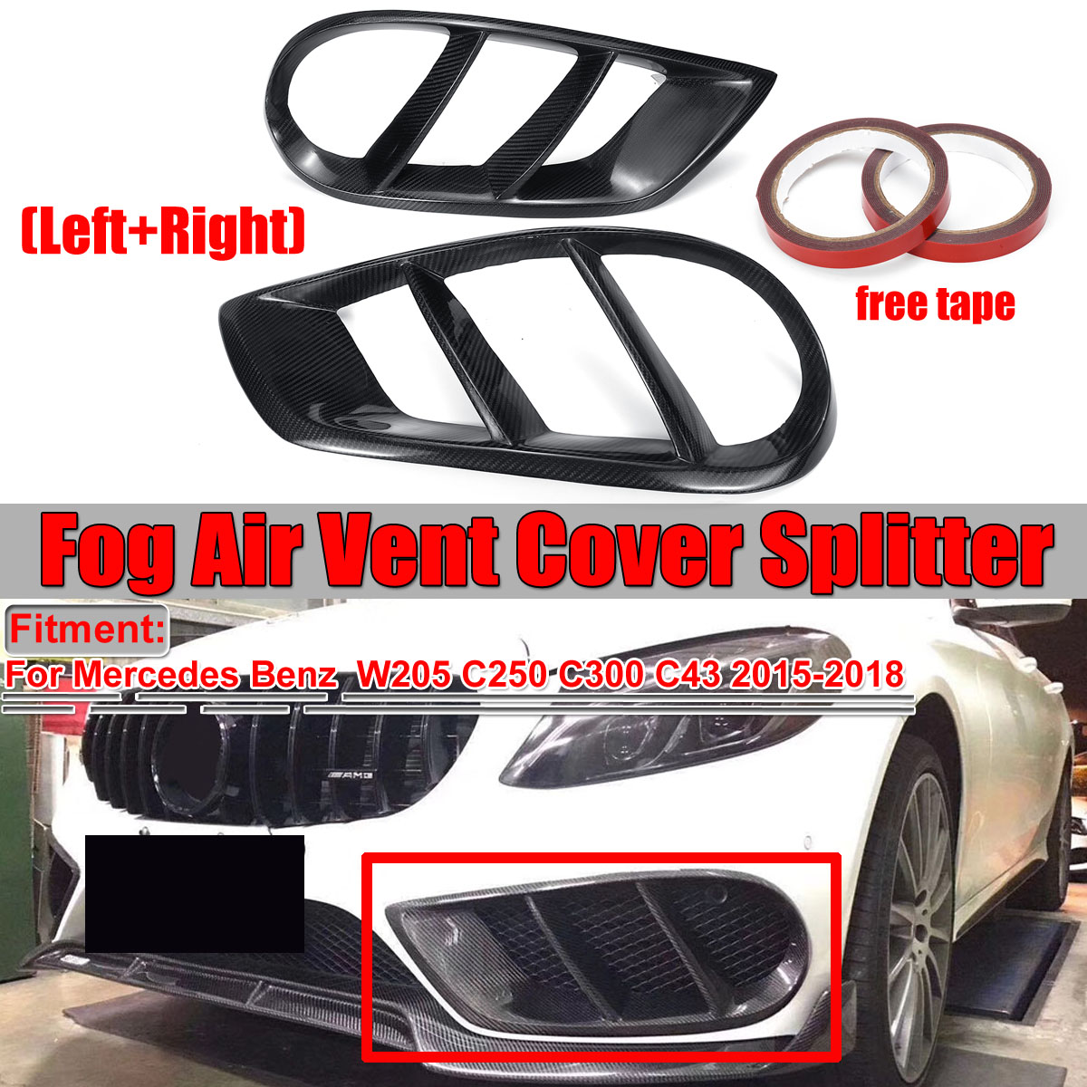 Front-Bumper-Grill-Fog-Light-Cover-Carbon-Fiber-For-Mercedes-W205-1784637