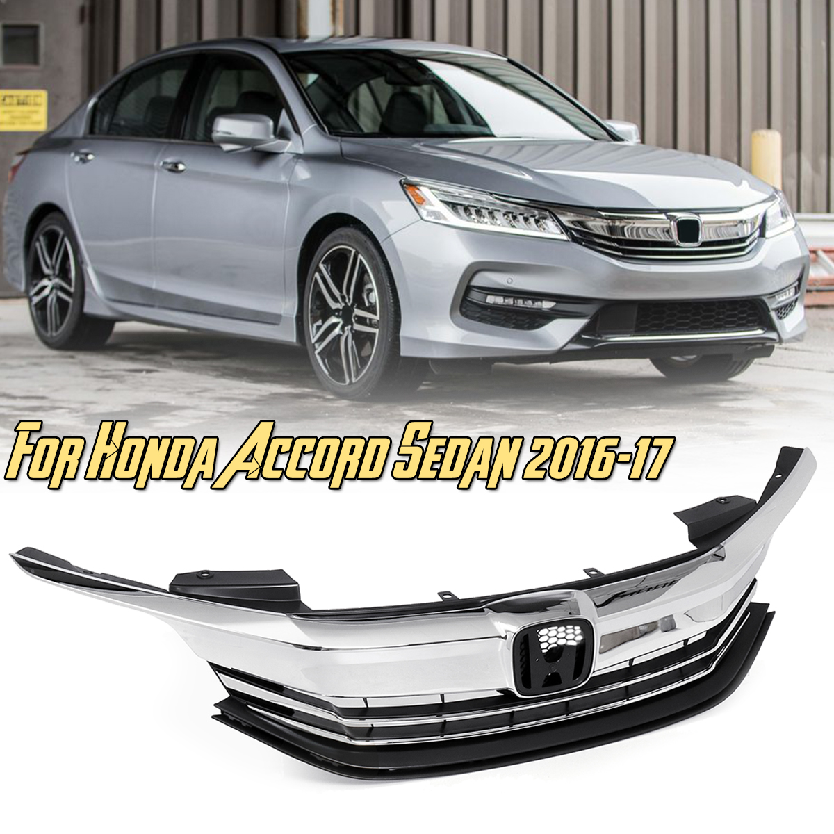 Front-Bumper-Grille-For-2016-2017-9th-Gen-Honda-Accord-Sedan-Chrome-Black-Style-1514793