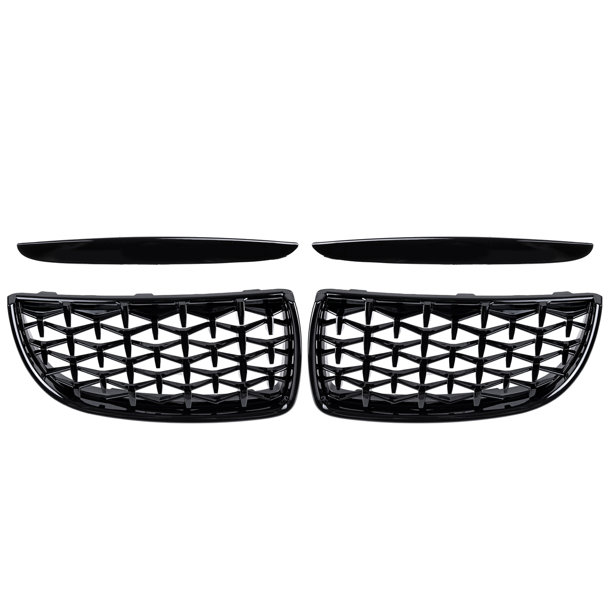 Front-Bumper-Hood-Grille-Eyelids-Dual-Slat-Diamond-Style-Glossy-Black-For-BMW-3-Series-E90-E91-05-08-1812792