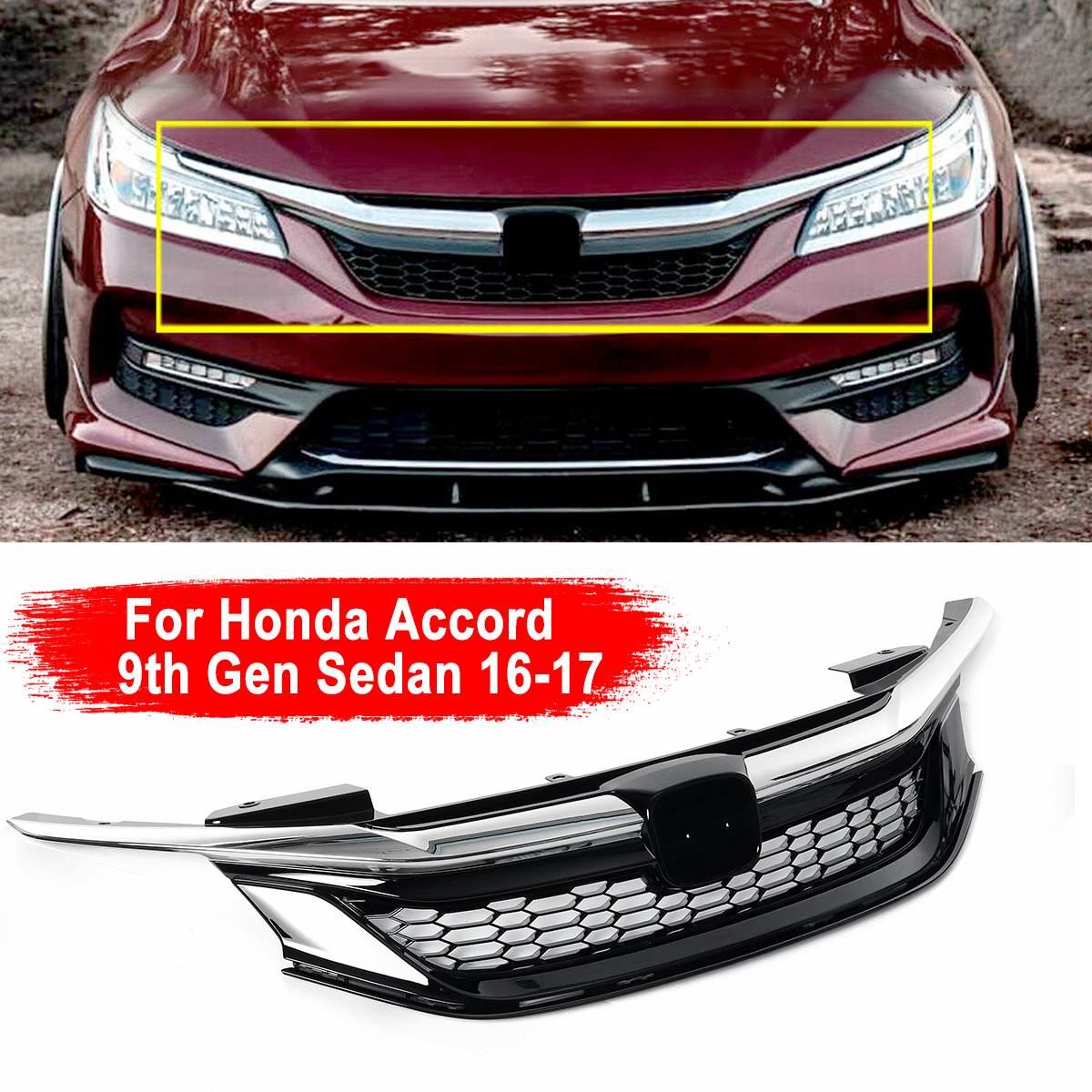 Front-Grille-Chrome-Black-Sport-Style--For-Honda-Accord-9th-Sedan-JDM-2016-2017-1669768