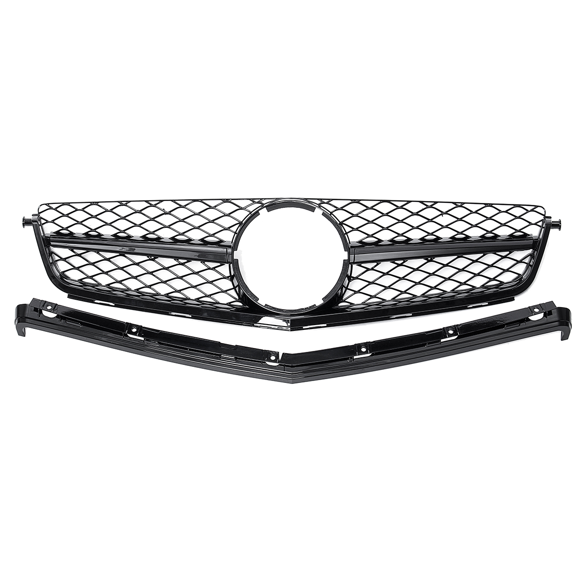 Front-Grille-Gloss-Black--Sliver-For-Mercedes-Benz-C-Class-C63-AMG--W204-Sedan-2008-2011-1536647