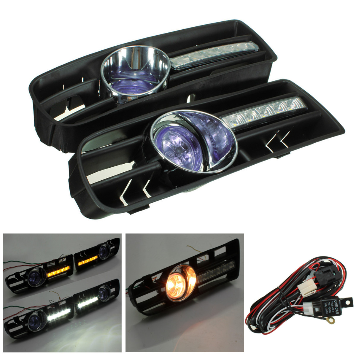 Front-Lower-Bumper-Grille-Driving-Fog-Light-DRL-Lamp-with-Wiring-Harness-For-VW-GOLF-MK4-1998-2004-909455