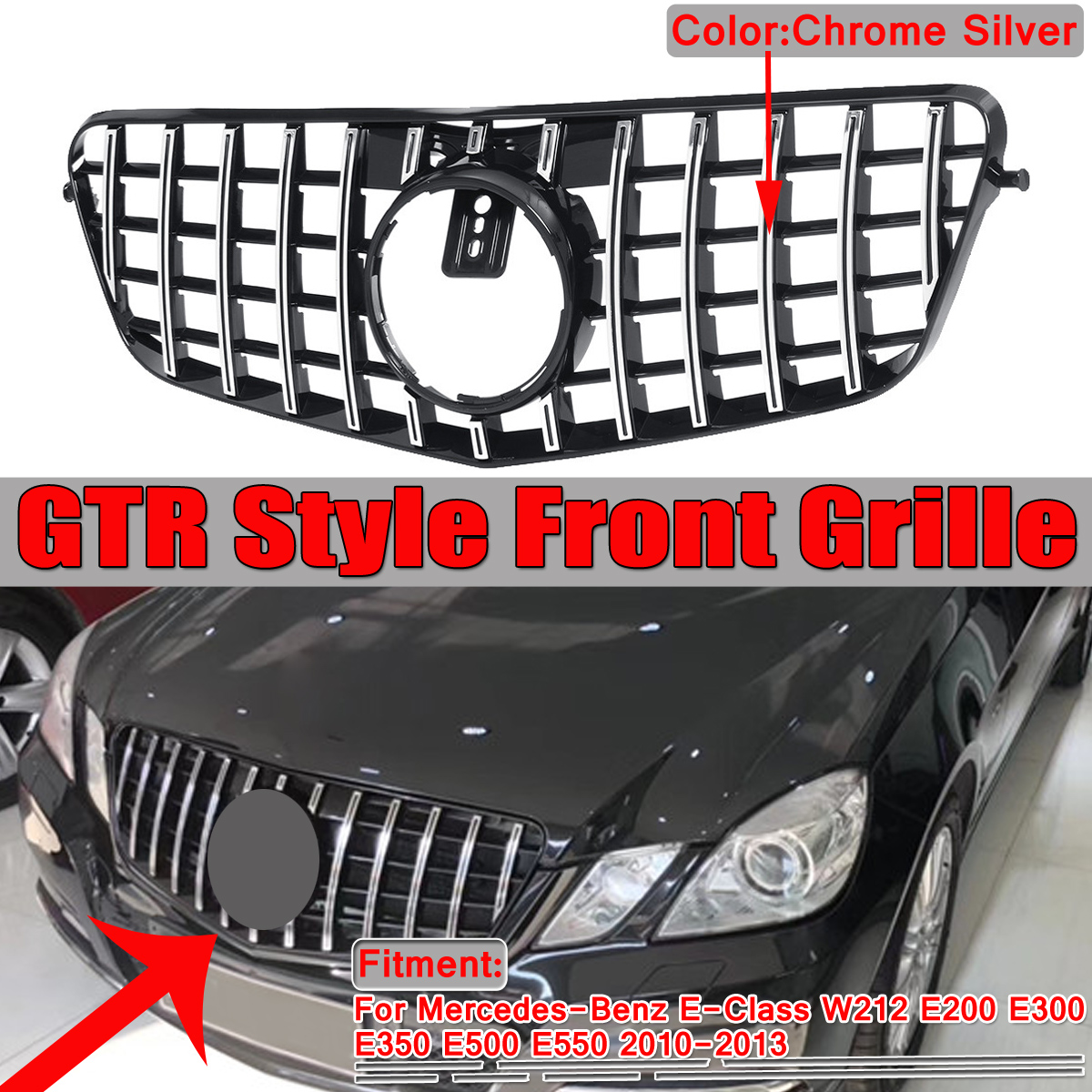 GT-R-Silver-Front-Grille-Grill-For-Mercedes-Benz-W212-E-Class-E350-E550-2010-13-1537692