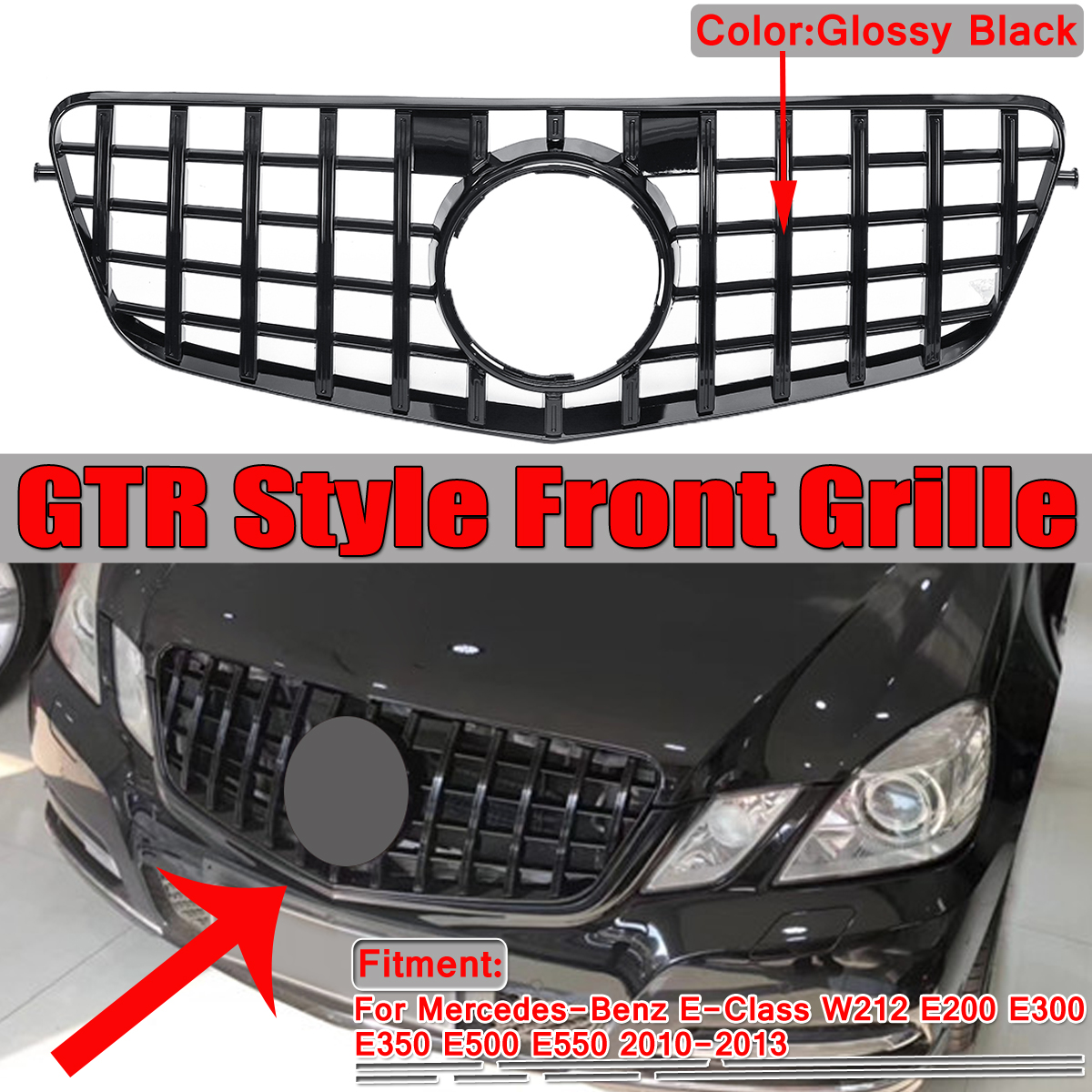GT-Style-Front-Hood-Grille-Grill-For-Mercedes-Benz-E-Class-10-13-W212-E300-E350-1536698