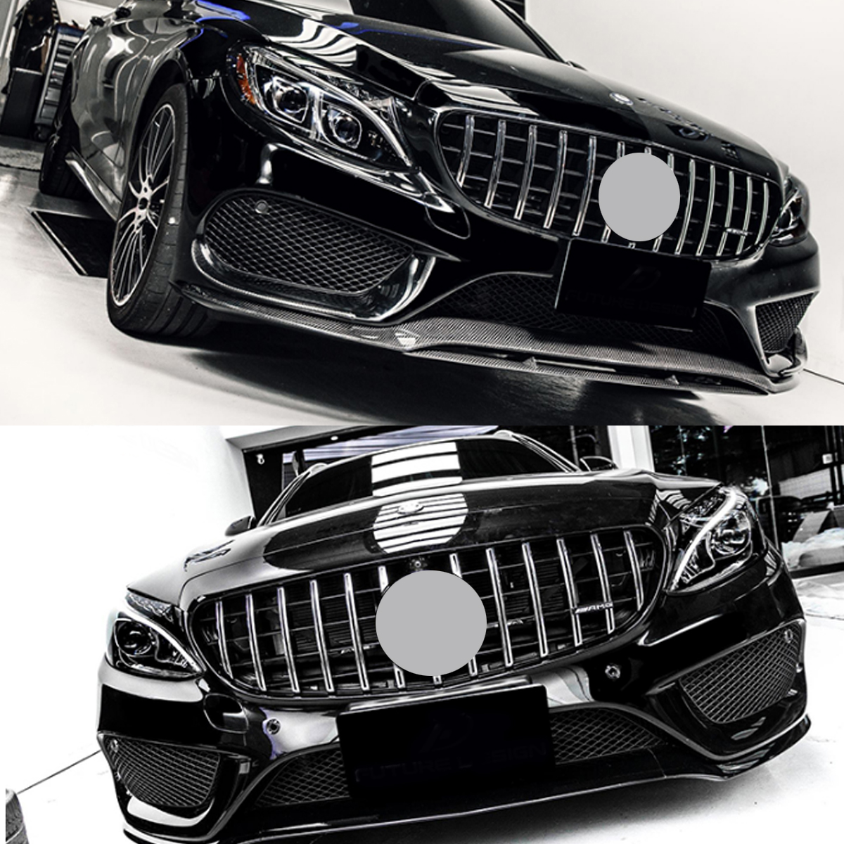 GTR-Upper-Grille-Grey-For-Mercedes-Benz-w205-AMG-Look-C200-C250-C300-C350-Silver-2015-2018-1559107
