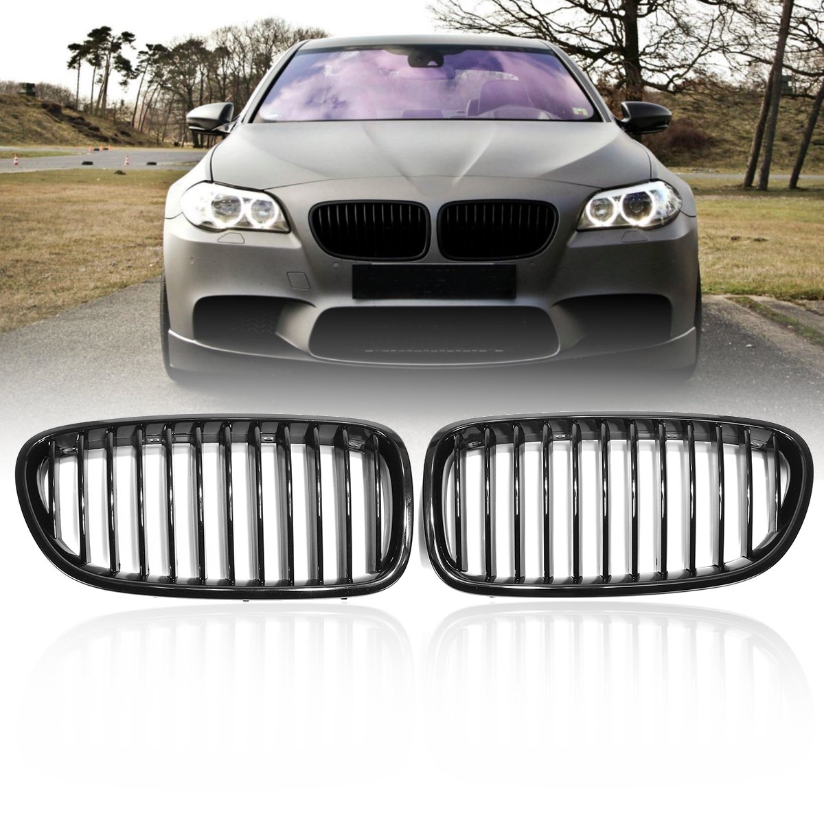 Gloss-Black-Front-Grill-Grille-Kidney-For-BMW-F18-F10-F11-5-Series-10-16-1382188