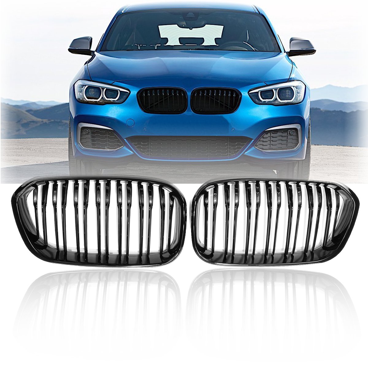 Gloss-Black-Front-Kidney-Grill-Grille-For-BMW-F20-F21-1-Series-15-17-1377932