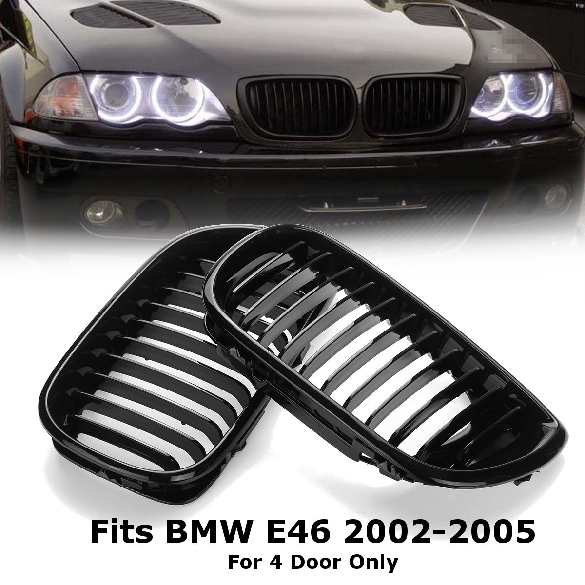 Gloss-Black-Kidney-Front-Grille-For-BMW-E46-3Series-4-DOOR-4D-02-05-LCI-Facelift-1251583