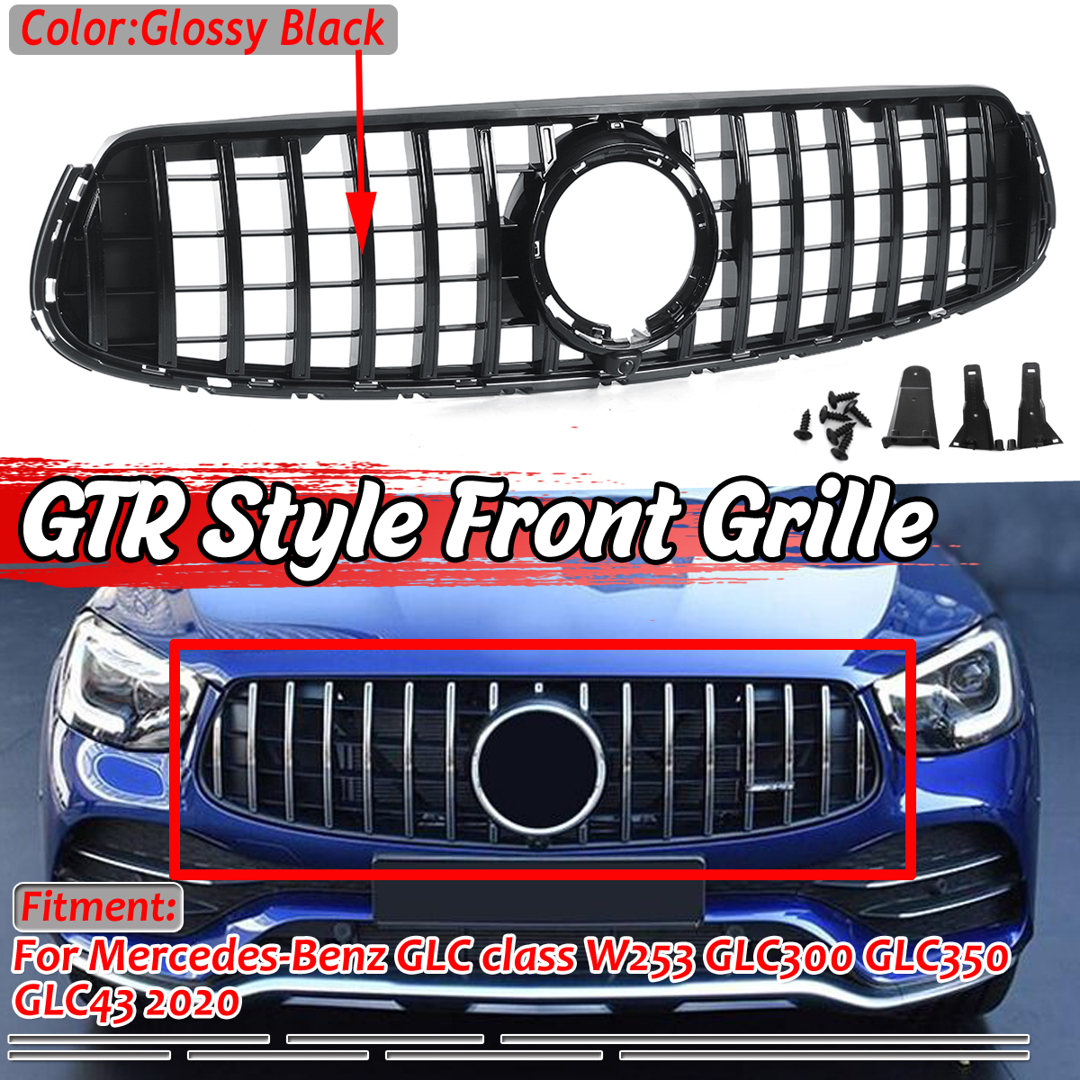 Glossy-Black-GTR-Style-Upper-Grille-For-Mercedes-Benz-GLC-class-W253-GLC300-GLC350-GLC43-2020-1672943