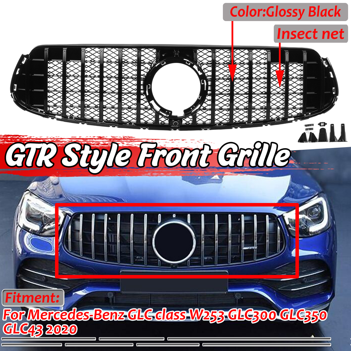 Glossy-Black-GTR-Style-Upper-Grille-For-Mercedes-Benz-GLC-class-W253-GLC300-GLC350-GLC43-2020-1672945
