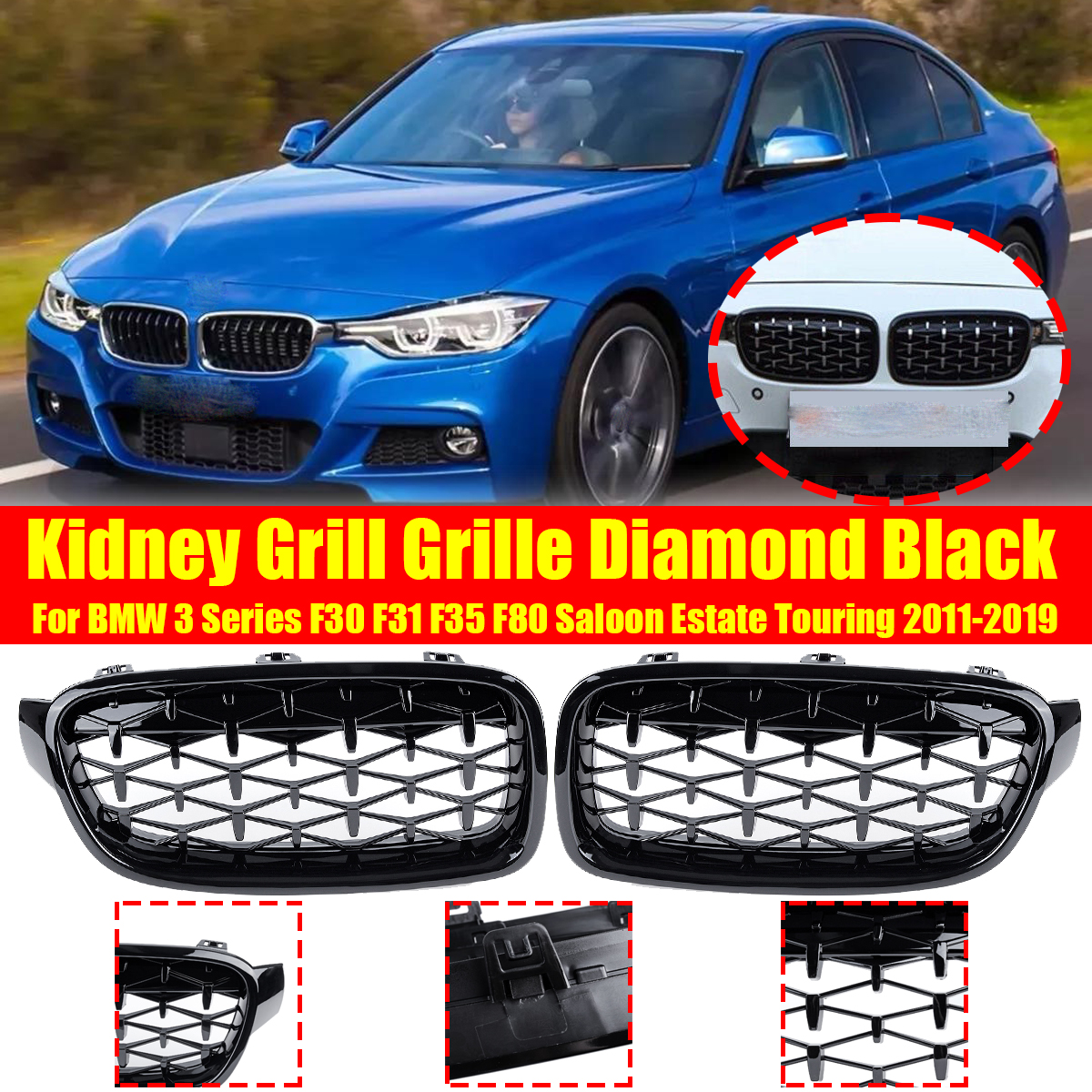 Grill-Grille-Diamond-Black-For-BMW-3-Series-F30-F35-F80-Saloon-Estate-2011-2019-1778832