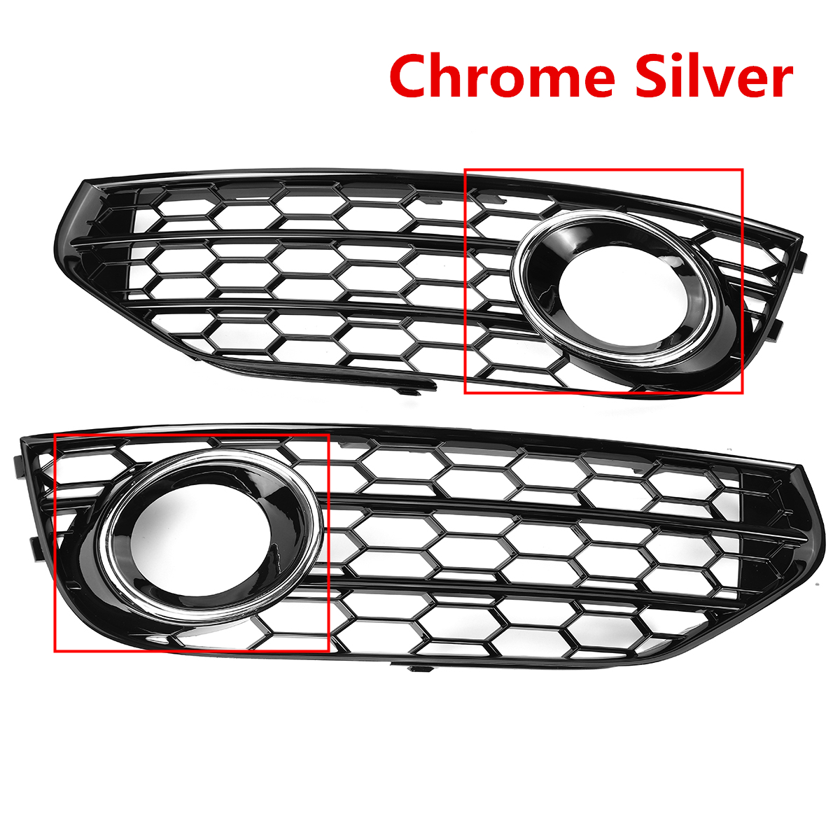 HONEYCOMB-HEX-Front-Grille-Grill-Chrome-Silver-Fog-Light-Lamp-Cover-For-A4-B8-B85-ALLROAD-2009-2015-1800660