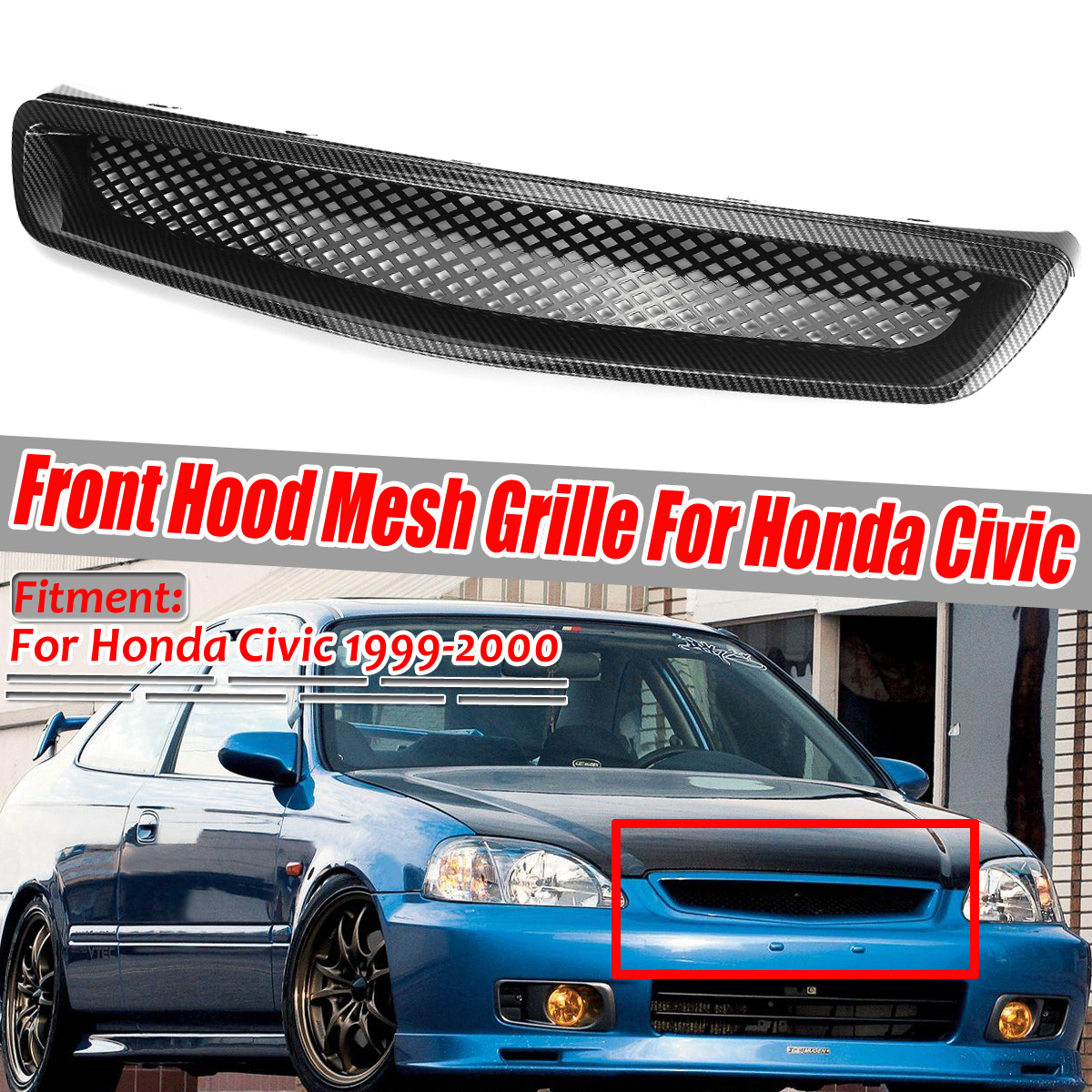 JDM-EK-T-R-Style-Front-Hood-Mesh-Grill-Grille-Carbon-Fiber-Look-For-Honda-Civic-1999-2000-1705218