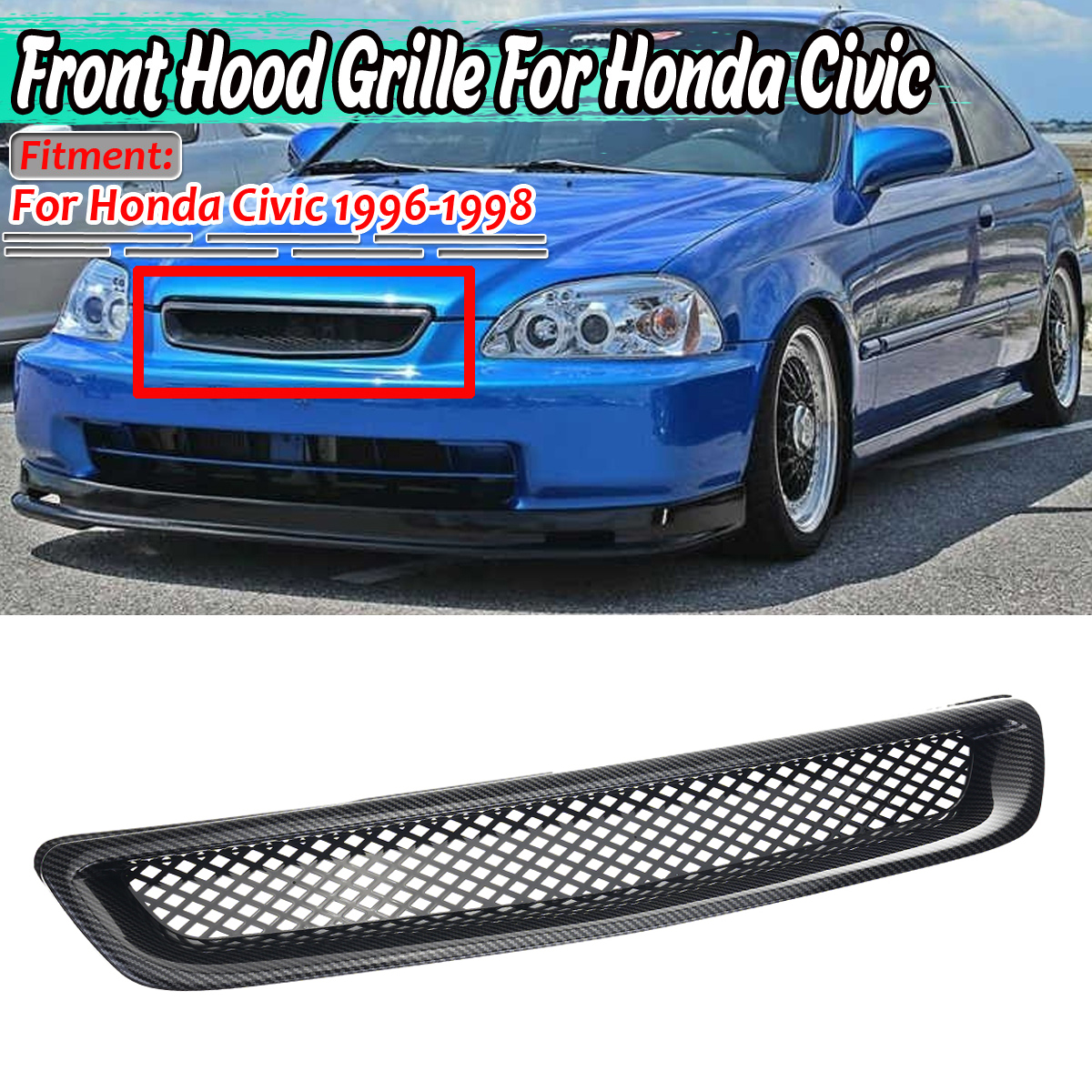 JDM-Style-Front-Hood-Grill-Grille-ABS-For-Honda-Civic-1996-1998-1705219