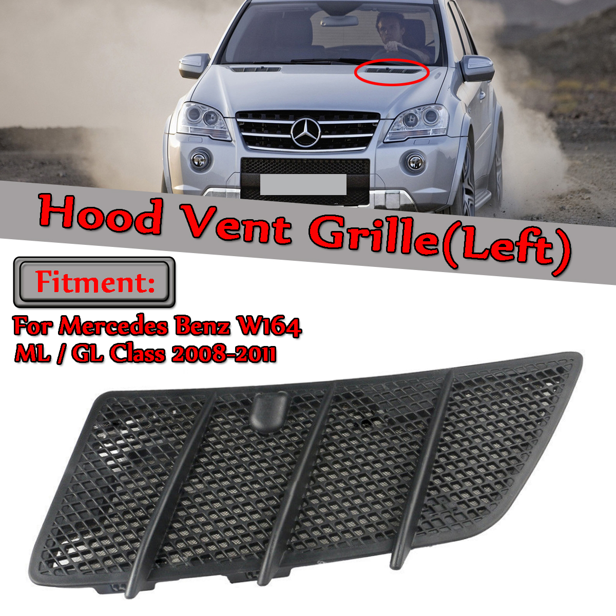 Left-Hood-Vent-Grille-Black-For-Mercedes-Benz-W164-ML-GL-Class-2008-2011-1696720