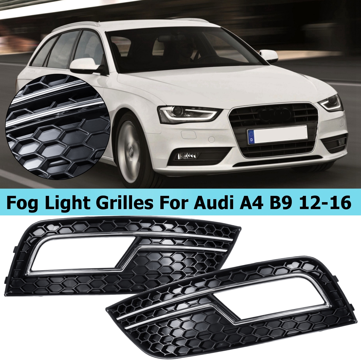 Left-Right-Front-Bumper-Fog-Light-Grill-Grilles-Cover-For-Audi-A4-B9-Facelift-2012-2016-1664161