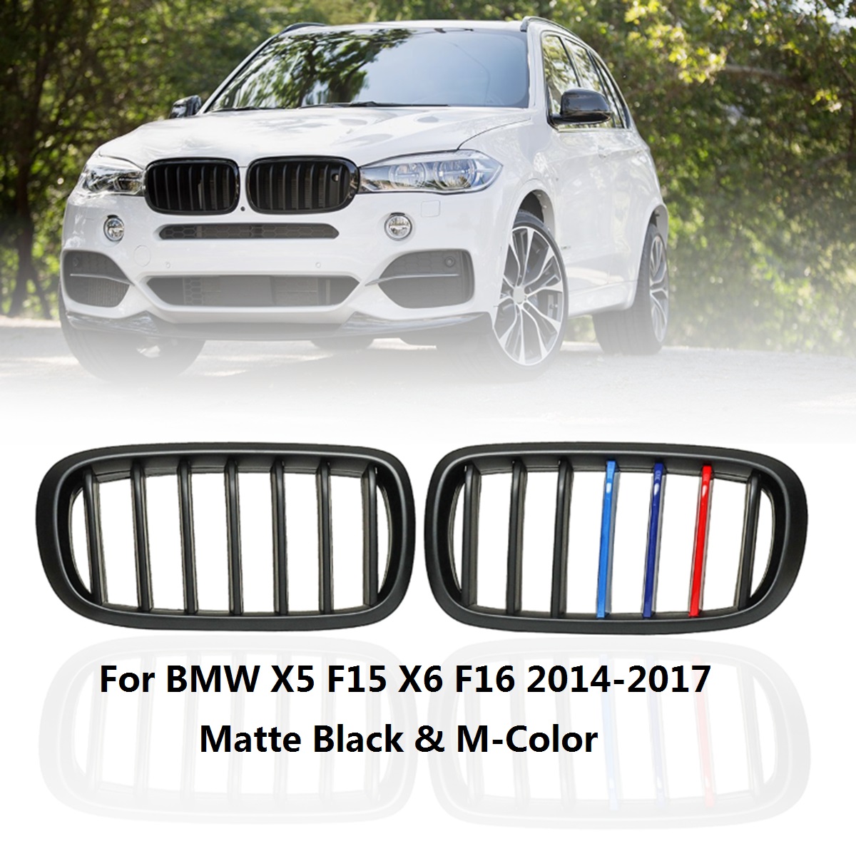 Pair-Car-Front-Sport-Kidney-Grilles-Matte-Black-M-Color-For-BMW-F86-F15-F16-X5-X6-1554893